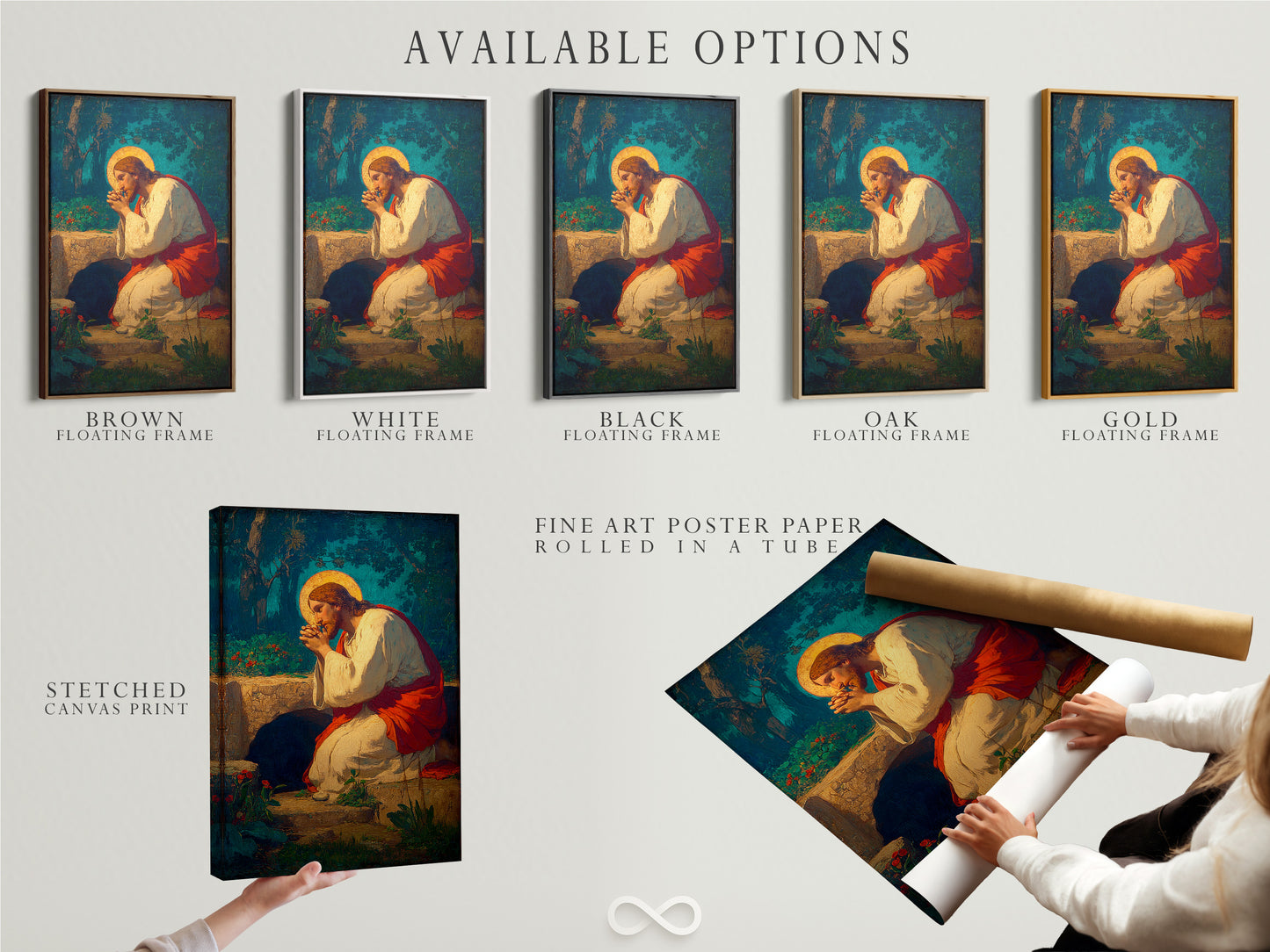 Explore our available artwork options. Choose from stretched canvas prints and fine art poster paper. Consider a floating frame for a modern touch. Discover the perfect presentation for your art. Enhance your space with our versatile options.