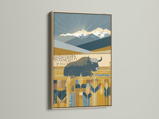 Buffalo Prairie Art Print - Western Landscape Canvas Art, Southwestern Wall Decor for Living Room, Bison Wildlife Print