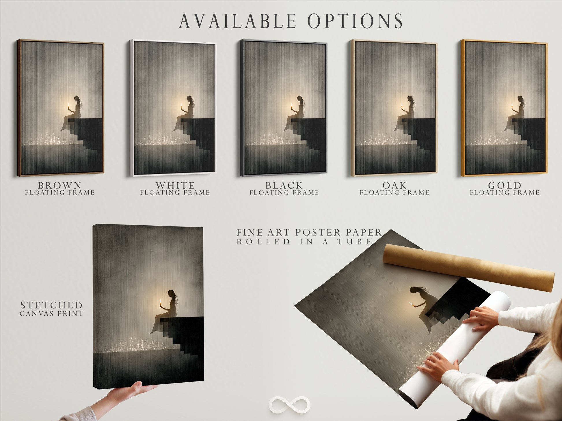 Explore available options for the Silhouette artwork. Choose from stretched canvas prints fine art poster paper or floating frames. Enhance your space with minimalist gray artwork today.