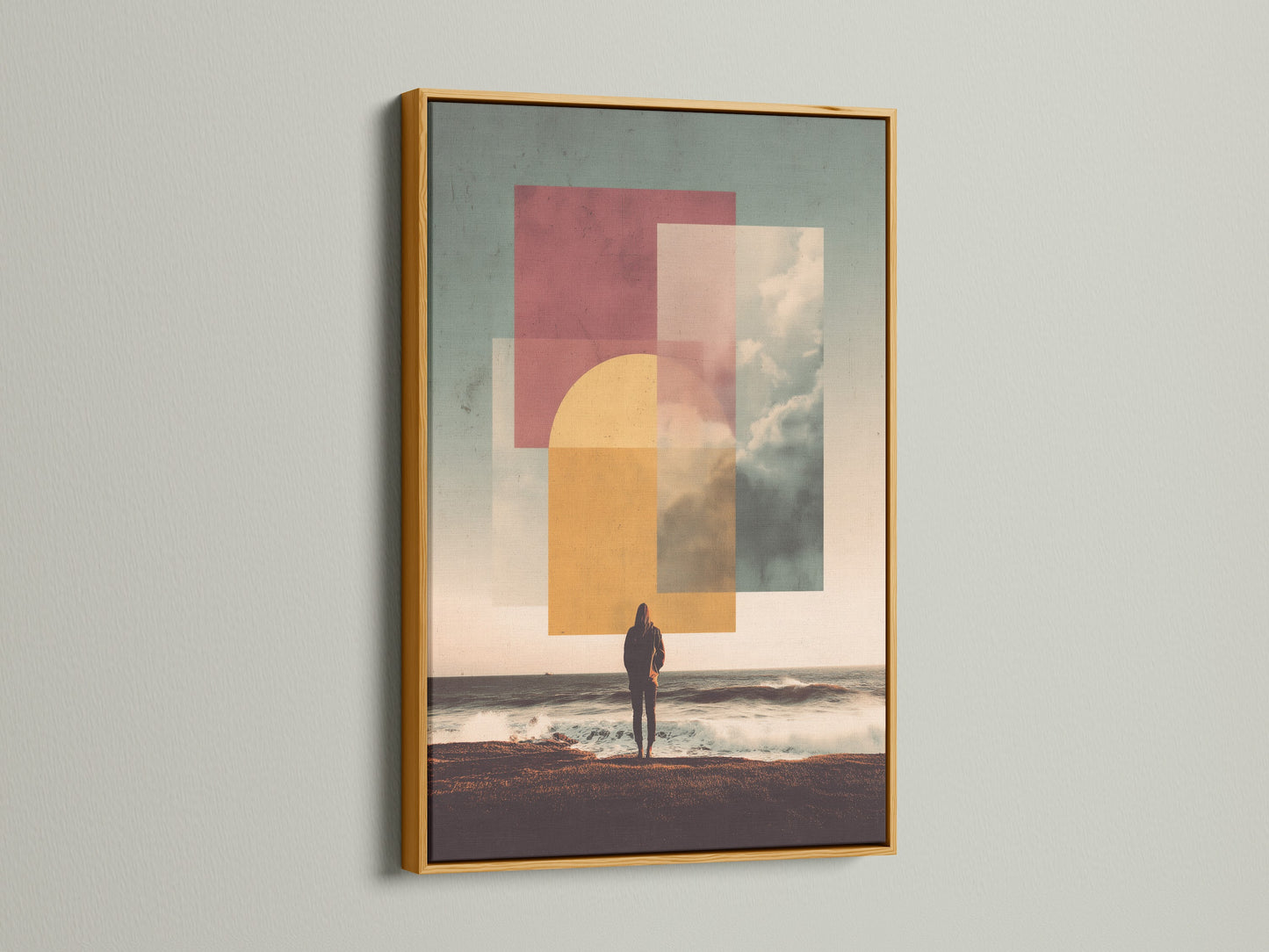Abstract Ocean Sunset Print - Modern Geometric Wall Art, Contemporary Beach Landscape Poster, Minimalist Home Decor for Living Room