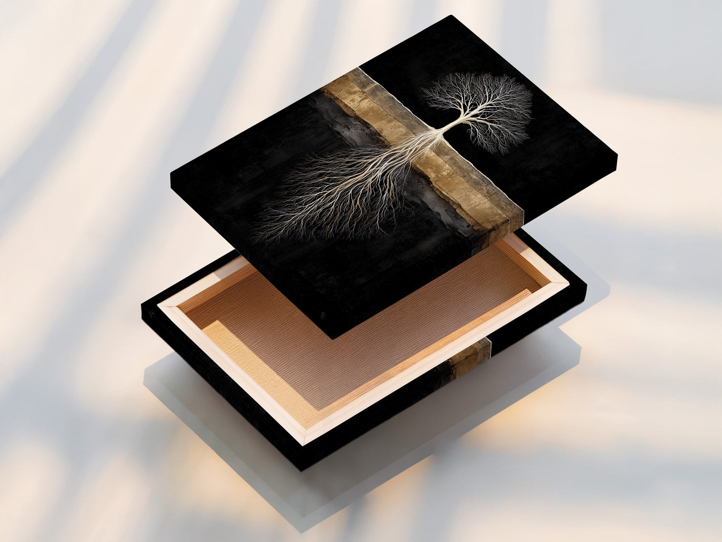 This is a stretched canvas print of the Tree of Life artwork. The canvas texture enhances the abstract tree print creating a gallery-quality piece. Ready to hang this stretched canvas adds instant elegance to your home.