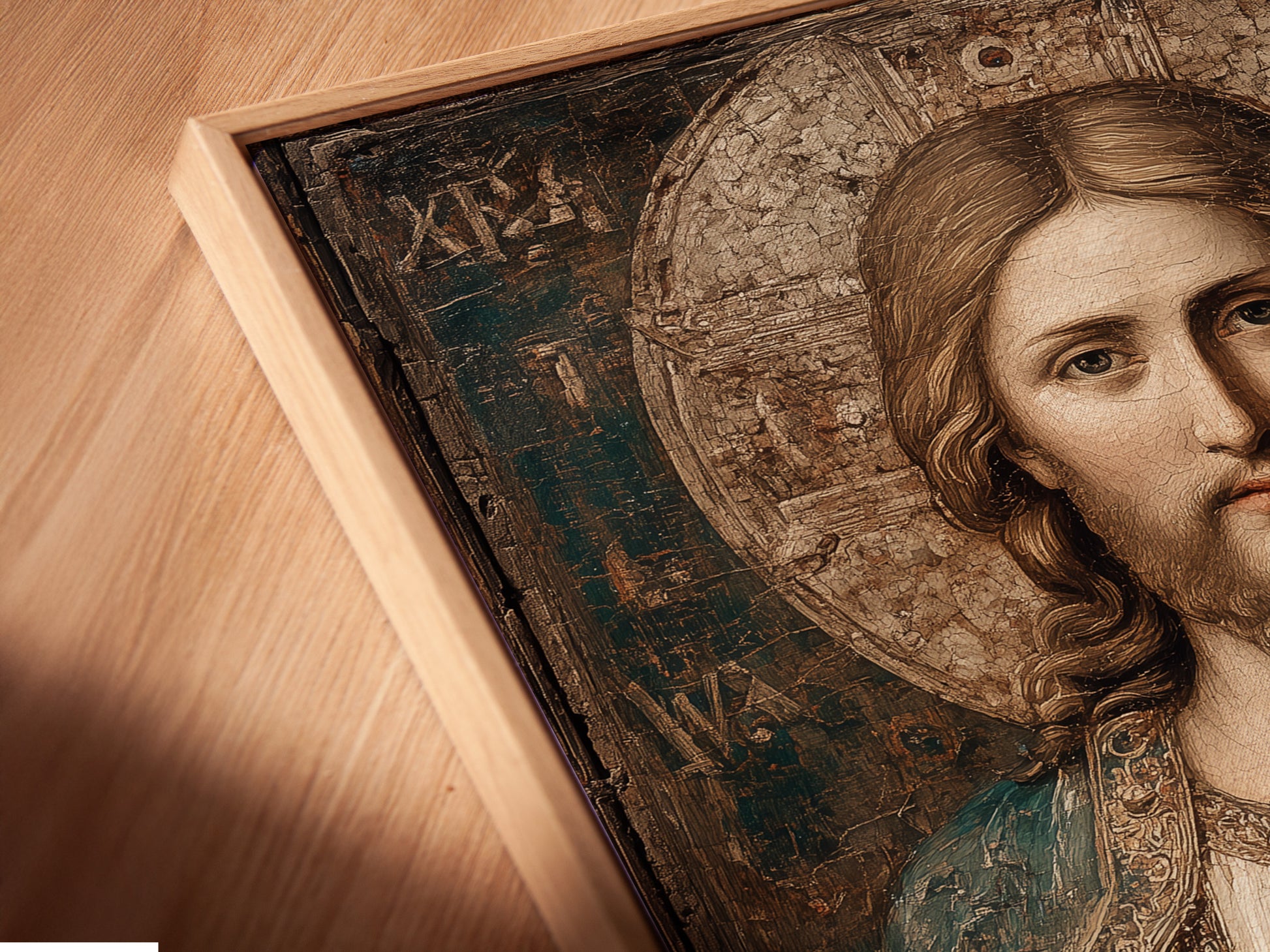 A close-up of a canvas print in a floating frame. The floating frame gives a modern gallery look. It creates a beautiful visual effect. Perfect for showcasing your favorite art prints. Order your floating frame today.