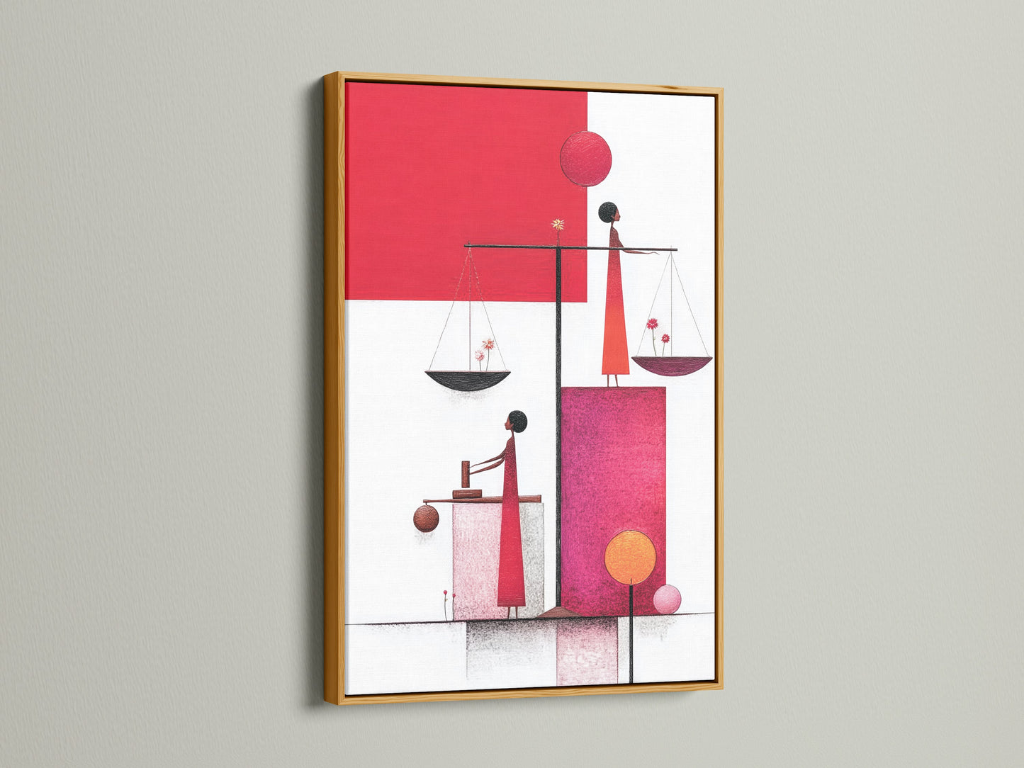 Add a touch of luxury with the Justice Scales artwork in a gold frame. This canvas print brings a modern and sophisticated feel. The scales and figures create a visually stunning piece. Ideal for offices