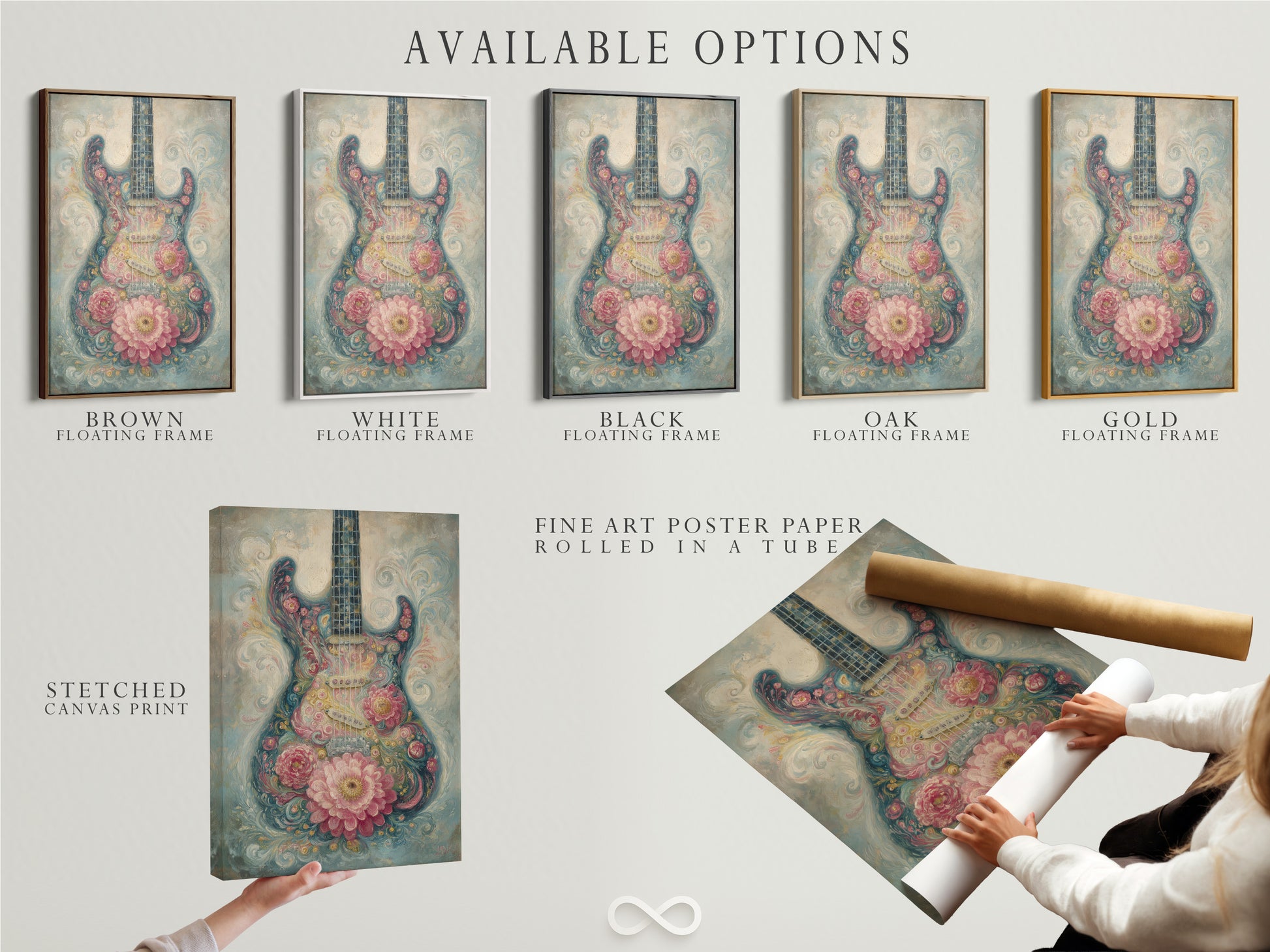Available options include a stretched canvas print fine art poster paper and floating frame. Choose the perfect format for your artwork. Each option enhances the art. It suits your personal style. Explore the possibilities for your home decor.