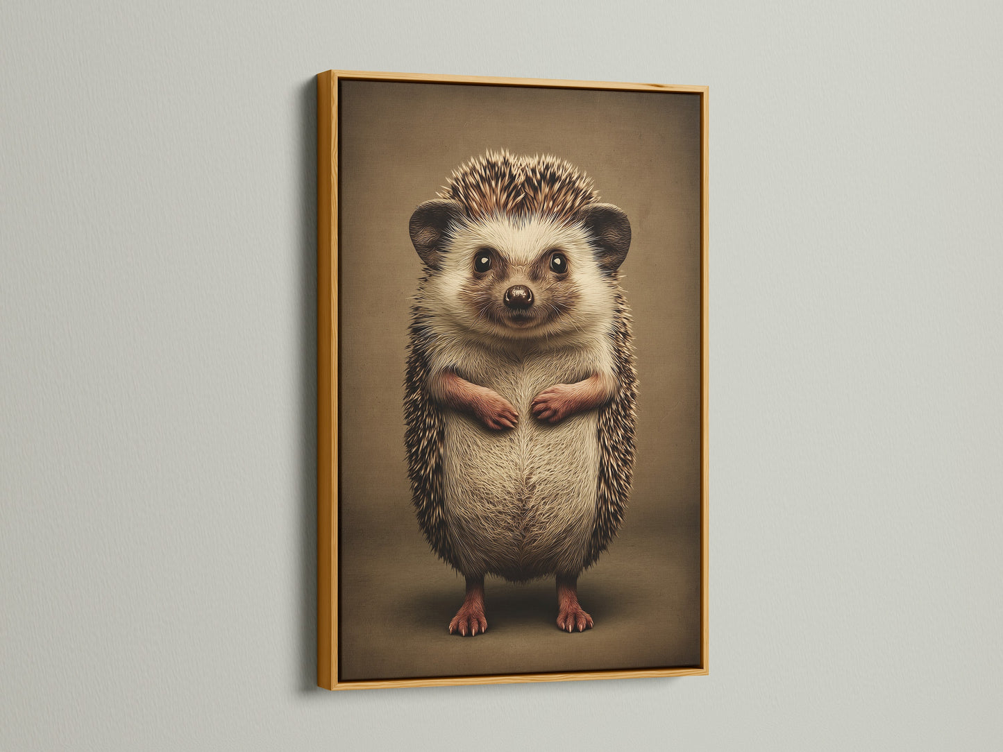 Charming hedgehog artwork presented in a luxurious gold frame. The gold frame enhances the artwork's elegance. It adds a touch of glamour to any room. This framed print is a perfect way to elevate your home decor. A stunning piece for art collectors and animal lovers.