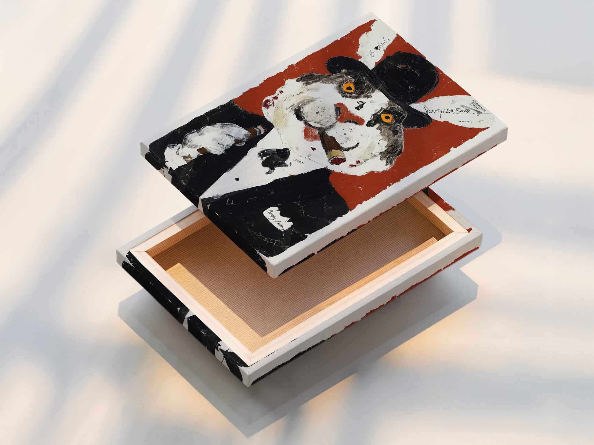 This stretched canvas print features vintage cat portrait art. It showcases surreal animal art. A whimsical gentleman cat adds a touch of fun. The stretched canvas ensures a gallery-ready display for any room.