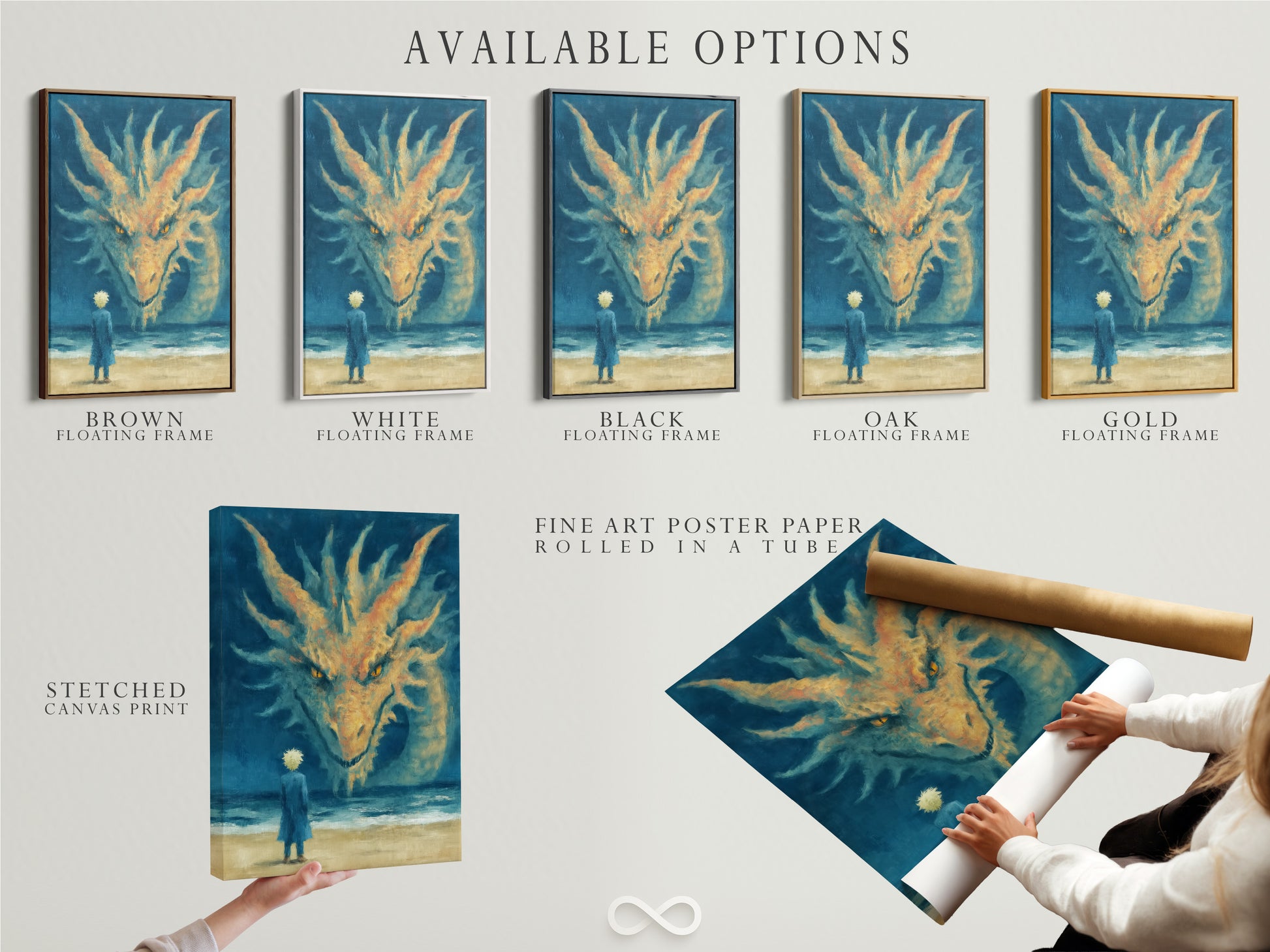 Explore available options for this fantasy artwork. Choose from a stretched canvas print. Consider fine art poster paper. Or get a floating frame. The mystical dragon art print suits any style. Enhance your wall decor with these versatile choices. Find the perfect piece.