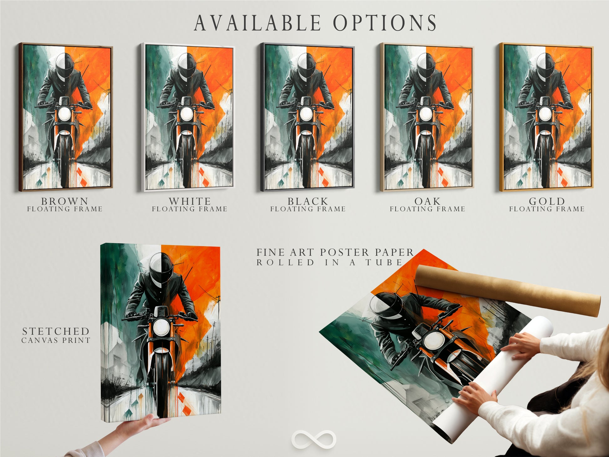 Available Options for Motorcycle Art Prints. Discover available options including stretched canvas prints fine art poster paper and floating frames. Choose the perfect format for your vintage biker art. Enhance your man cave decor today.