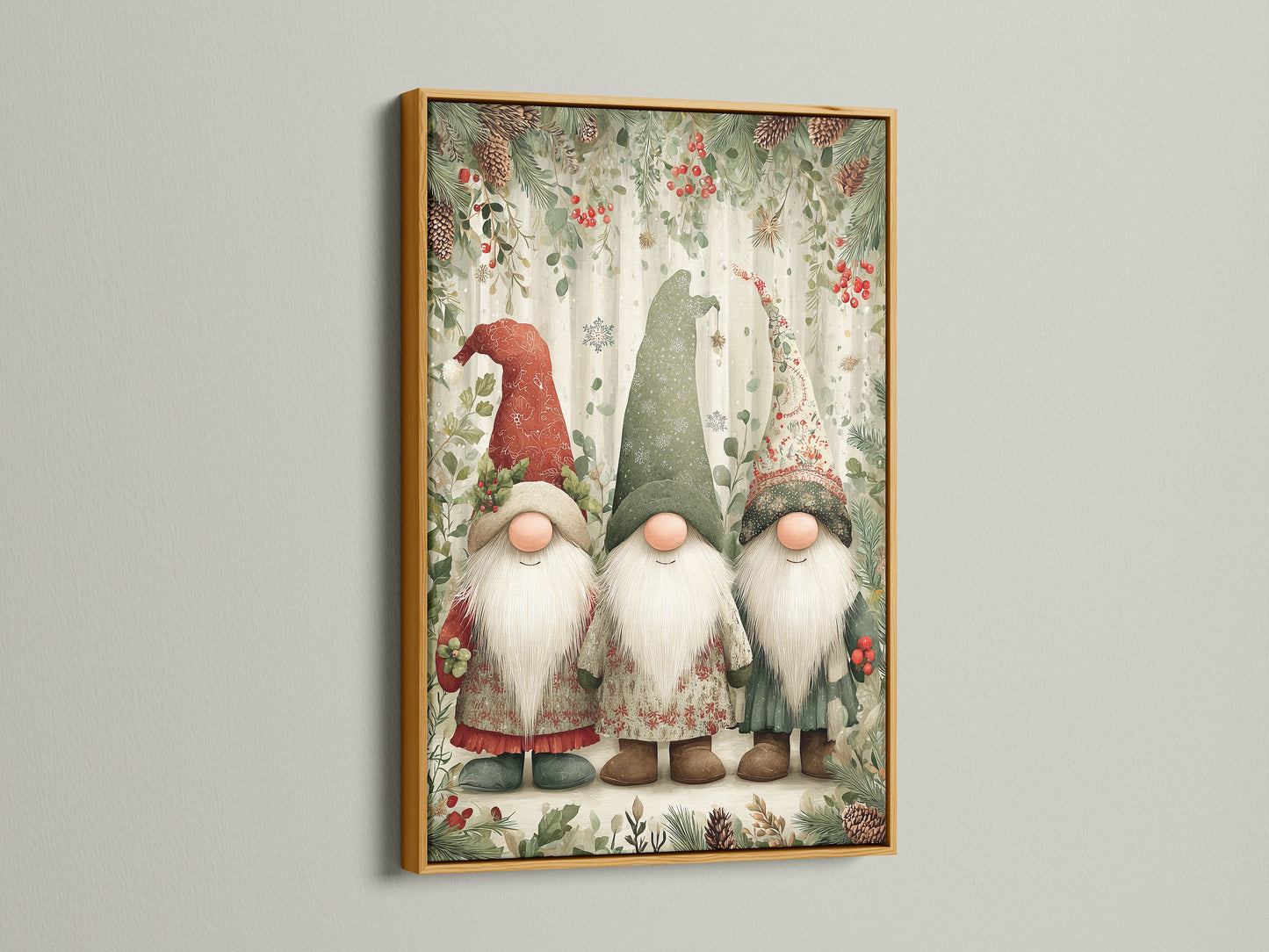 Christmas Gnomes Canvas Print - Holiday Gnome Wall Art, Scandinavian Winter Decor for Farmhouse Kitchen Wall Decor
