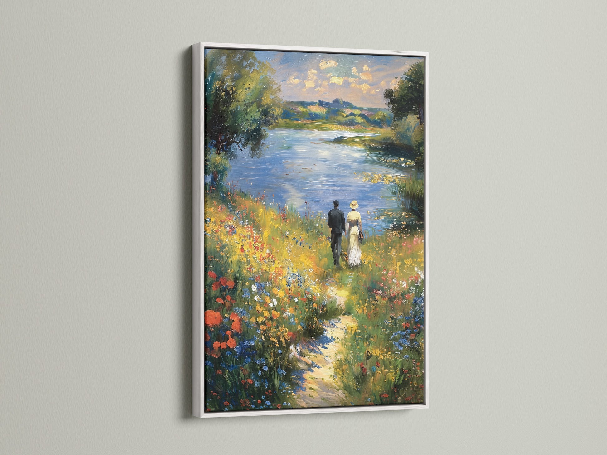 Artwork displayed in a white frame. The white frame offers a clean modern look. This frame makes the artwork pop. It works well with any color palette. A versatile choice for any home.