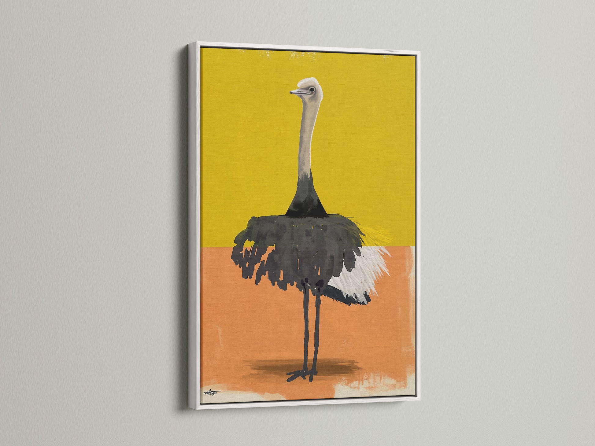 An art piece in a clean white frame. The white frame provides a fresh modern look. This frame ensures the artwork remains the focus. It's a versatile choice that complements any interior. Elevate your art with this sleek option.