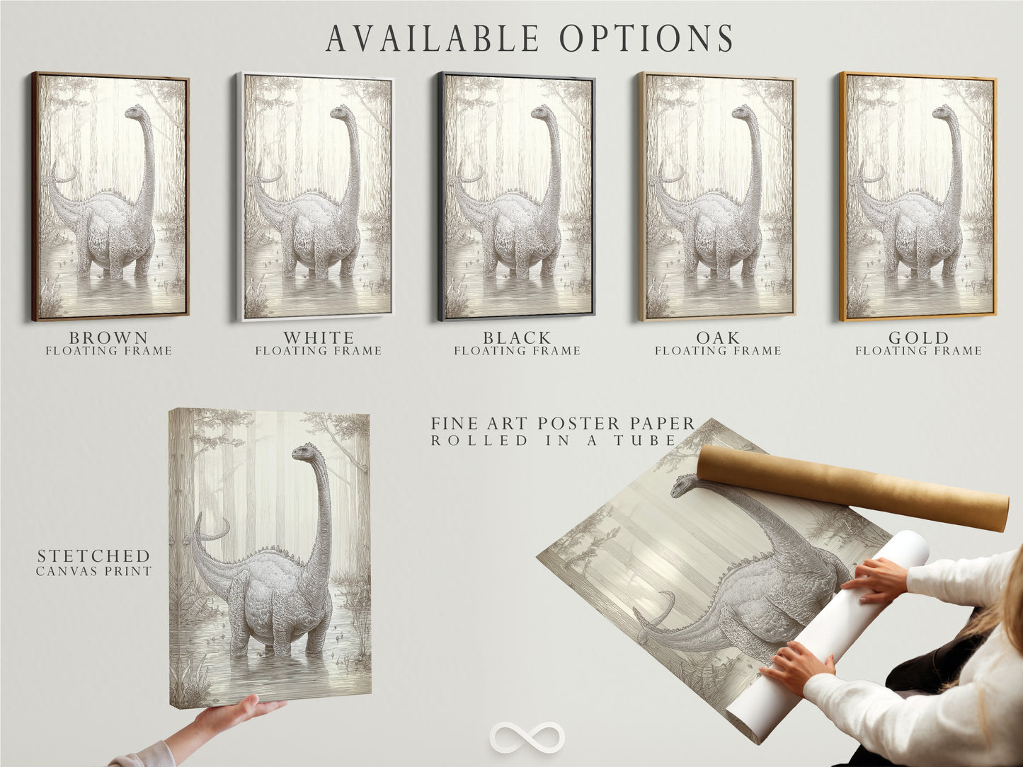Available options include a stretched canvas print fine art poster paper and floating frame. Choose your preferred format and frame. Customize your artwork to match your style. Explore the various art options.