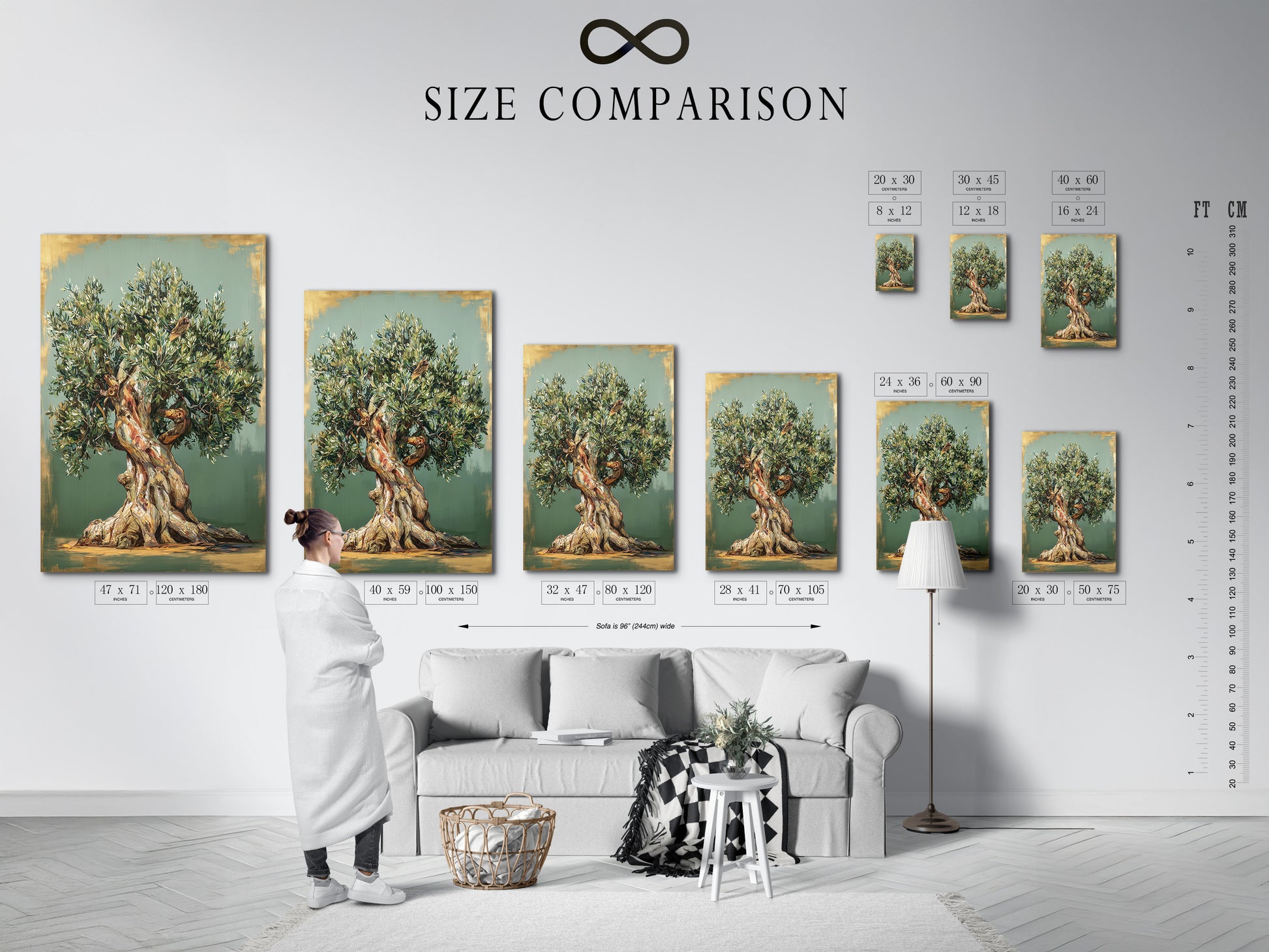 Use our size comparison chart to visualize art in your home. See how different sizes fit above furniture. Helps you choose the perfect scale for your room. It simplifies the art selection process.