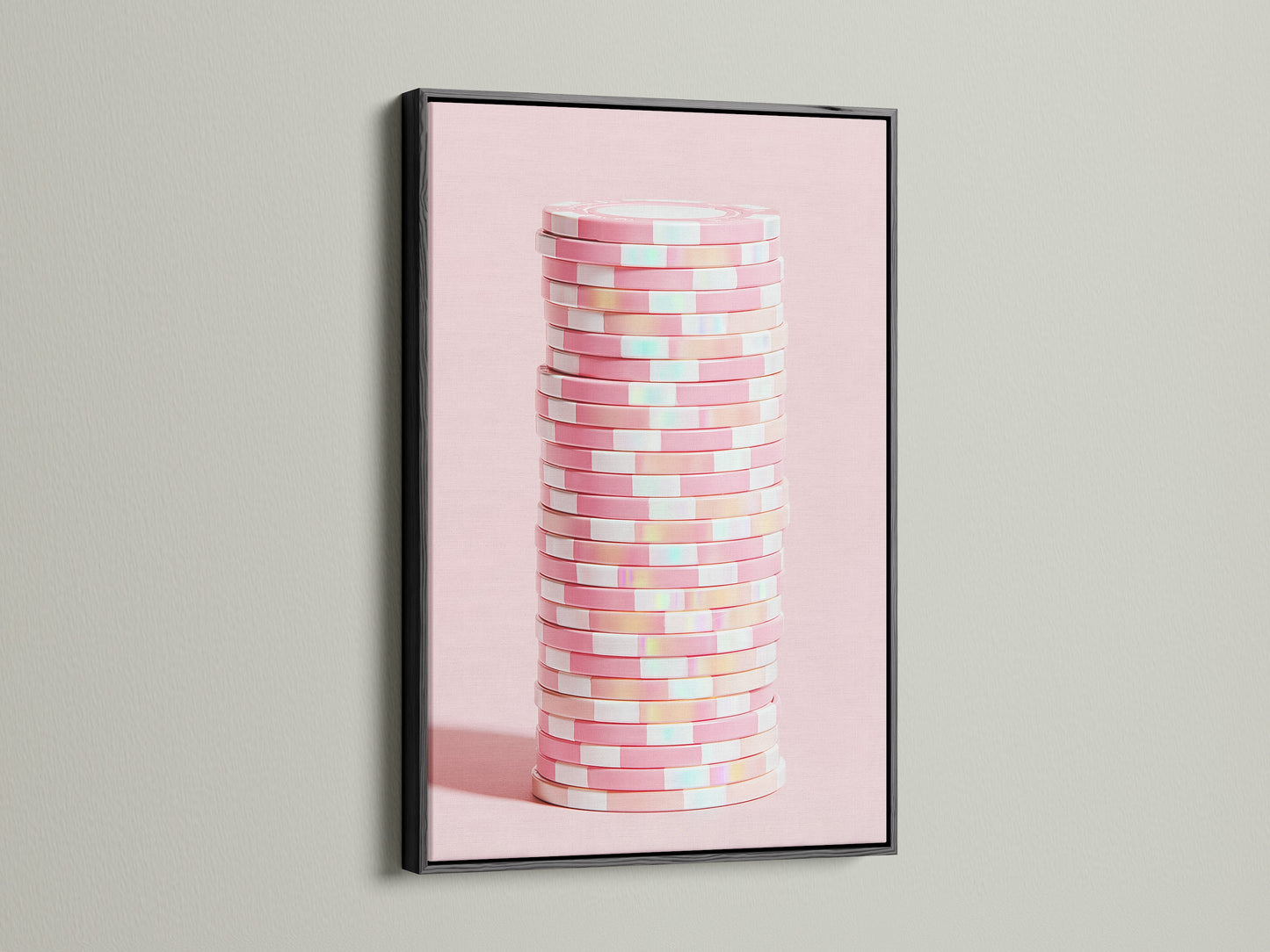 Abstract geometric canvas print in a black frame. The pink pastel wall art offers a modern touch. Great minimalist art for sophisticated office wall decor. This contemporary artwork stands out in any setting.
