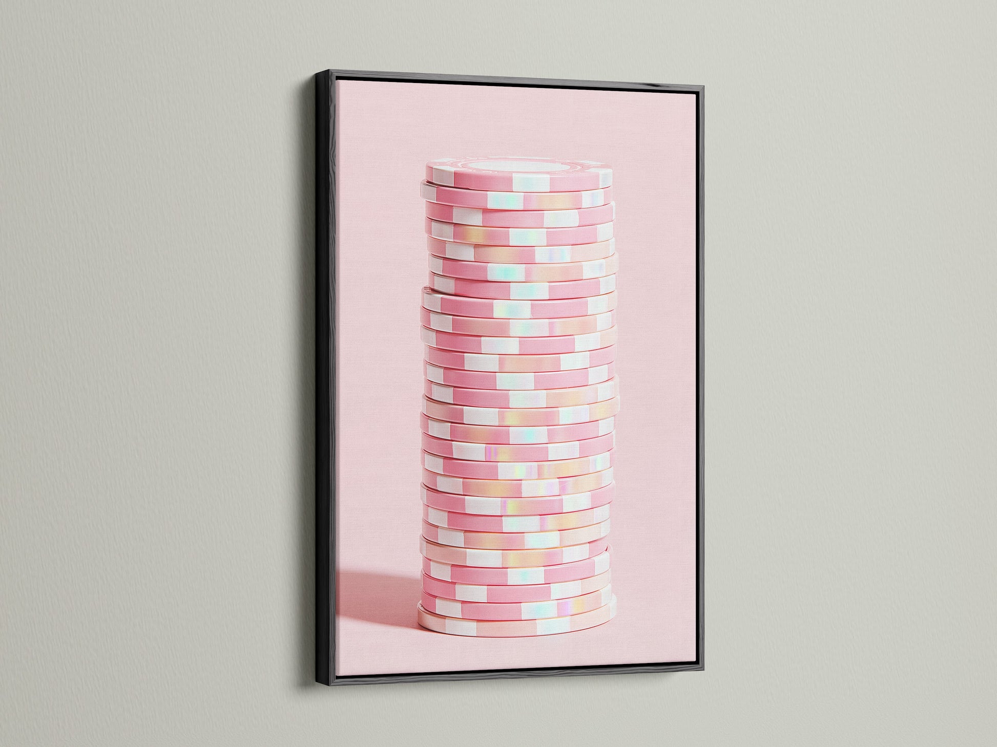 Abstract geometric canvas print in a black frame. The pink pastel wall art offers a modern touch. Great minimalist art for sophisticated office wall decor. This contemporary artwork stands out in any setting.