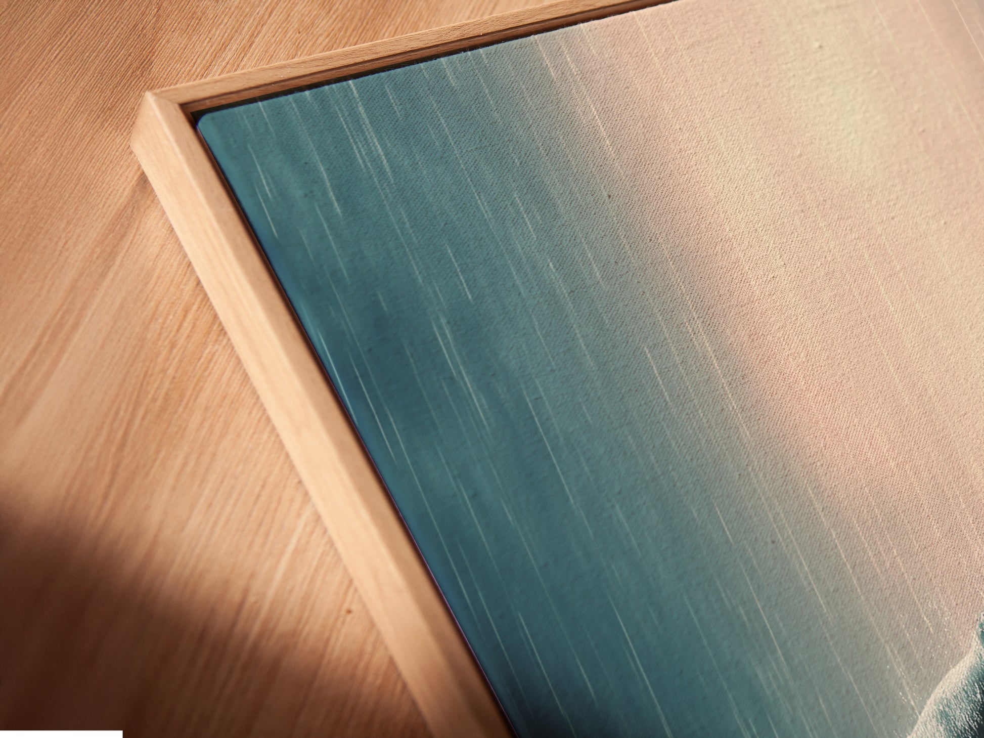 Angled close up of a whale canvas print. It's in a floating frame. It is ocean wildlife wall art. It features a humpback whale. This is marine life artwork. The whale artwork is perfect for coastal wall decor.