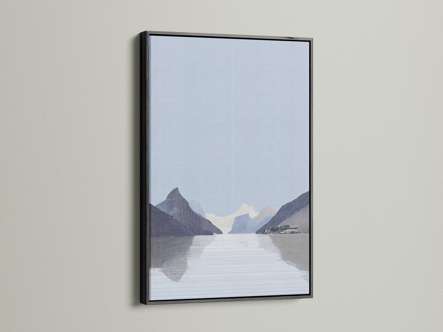 A striking landscape artwork is encased in a black frame. The black frame adds a bold contrast. It enhances the artwork's details. Explore our black frame selection. Frame your art with sophistication.