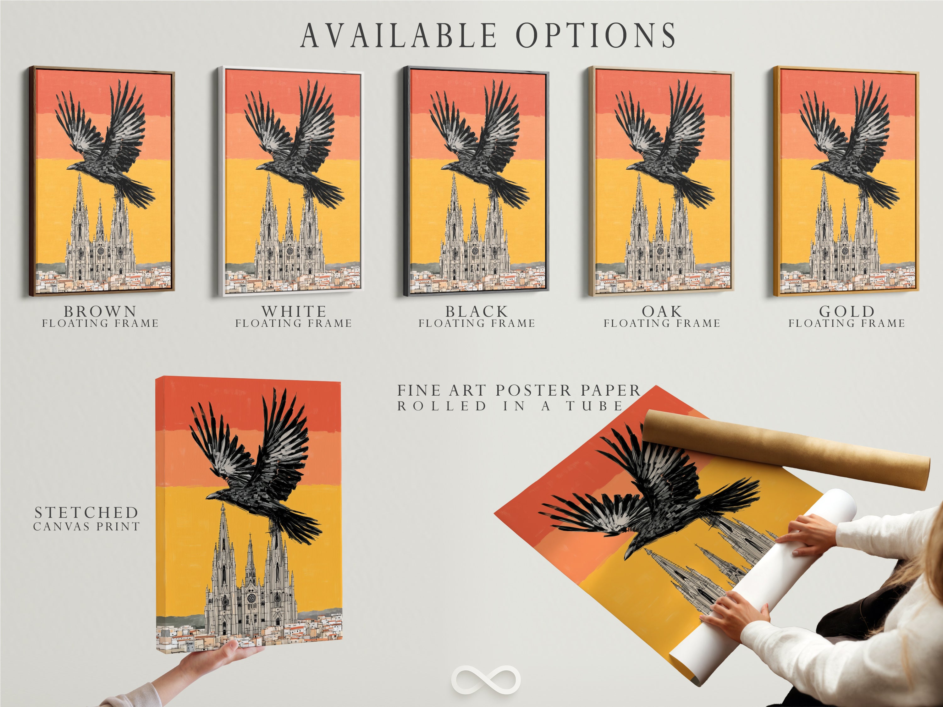 Explore available options for our gothic raven wall art. Choose from stretched canvas prints fine art poster paper and floating frames. Customize your black bird cathedral canvas print to match your style. Find the perfect medieval decor for your space.