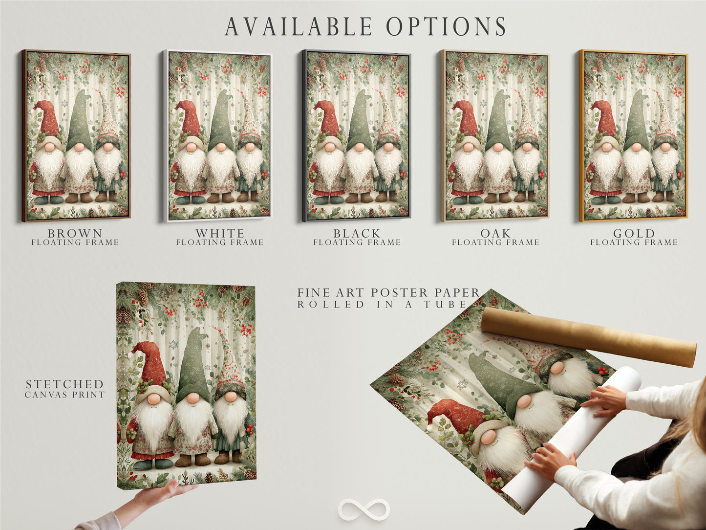 Christmas Gnomes Canvas Print - Holiday Gnome Wall Art, Scandinavian Winter Decor for Farmhouse Kitchen Wall Decor