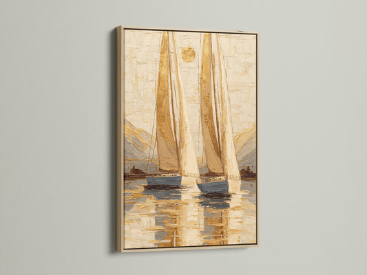 Sailboat Sunset Painting - Nautical Wall Art, Ocean Seascape Canvas Print, Coastal Home Decor, Maritime Art, Boat Artwork