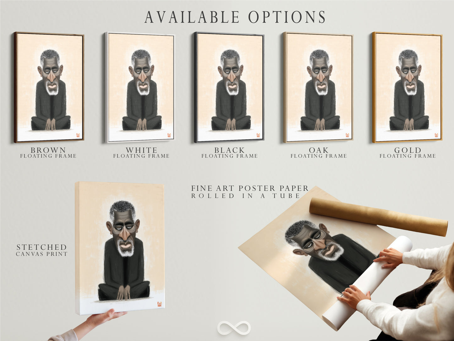 Available options include a stretched canvas print. Fine art poster paper and floating frames are also available. Customize your artwork to suit your style. Select the perfect format for your modern art print.