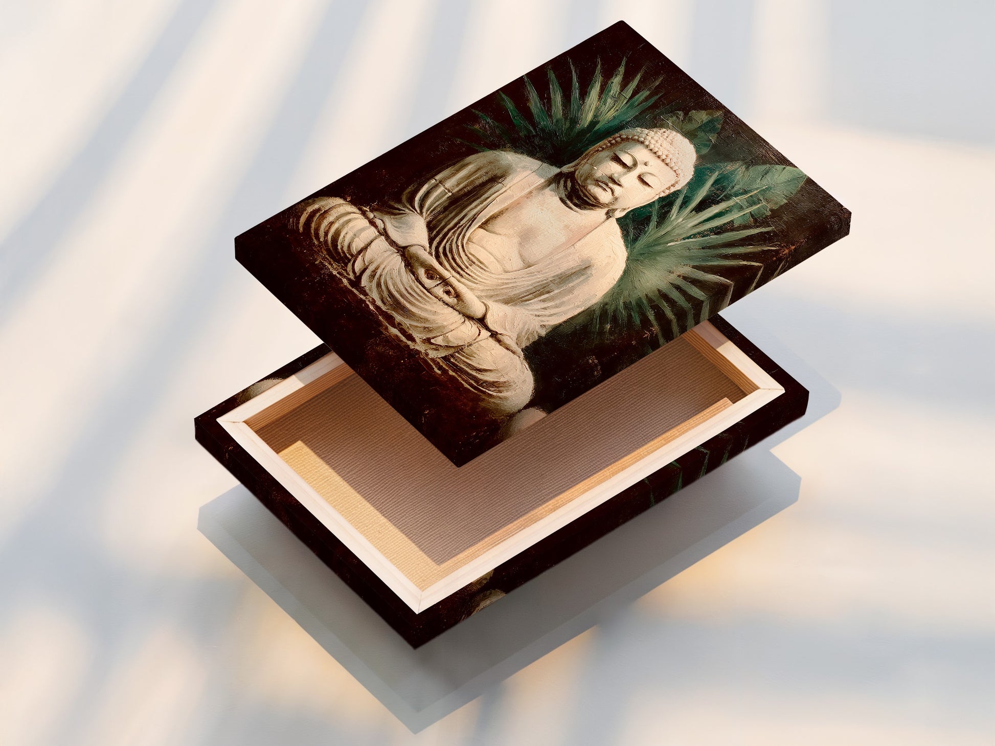 A stretched canvas print of vintage Buddha artwork. The spiritual zen decor is ready to hang. Perfect for meditation spaces yoga studios and home. The buddha art brings peace and calm. Enhance your space with this calming artwork.