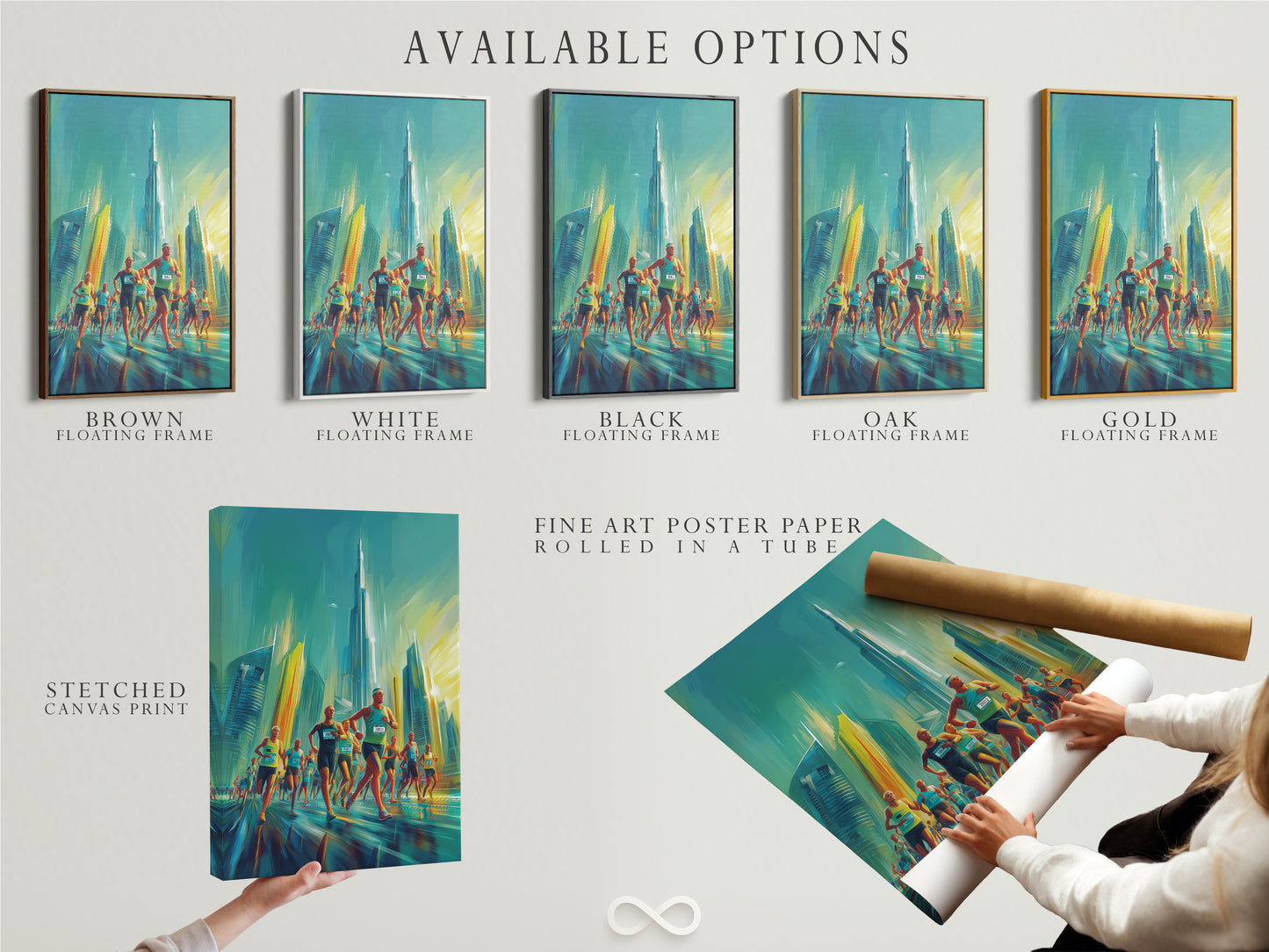 Explore available options for your artwork. Choose from a stretched canvas print. Consider fine art poster paper. Select a floating frame for a modern look. Customize your art to fit your personal style. Start creating your perfect piece today