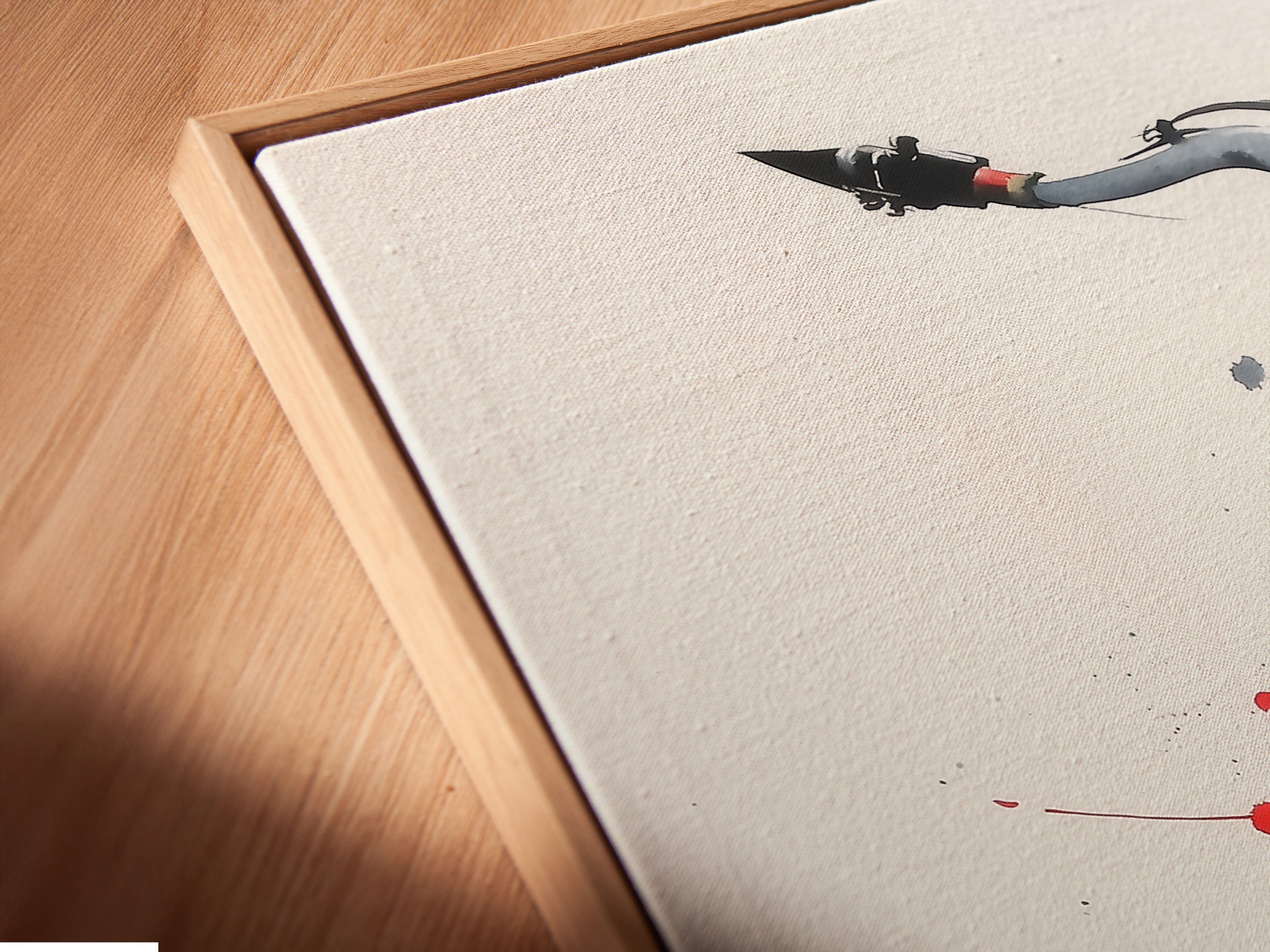 A close-up view of a canvas print in a floating frame. Experience the depth and dimension. This saxophone artwork looks stunning. Perfect for modern interiors. The abstract instrument art adds flair. A must-have for any art collector.