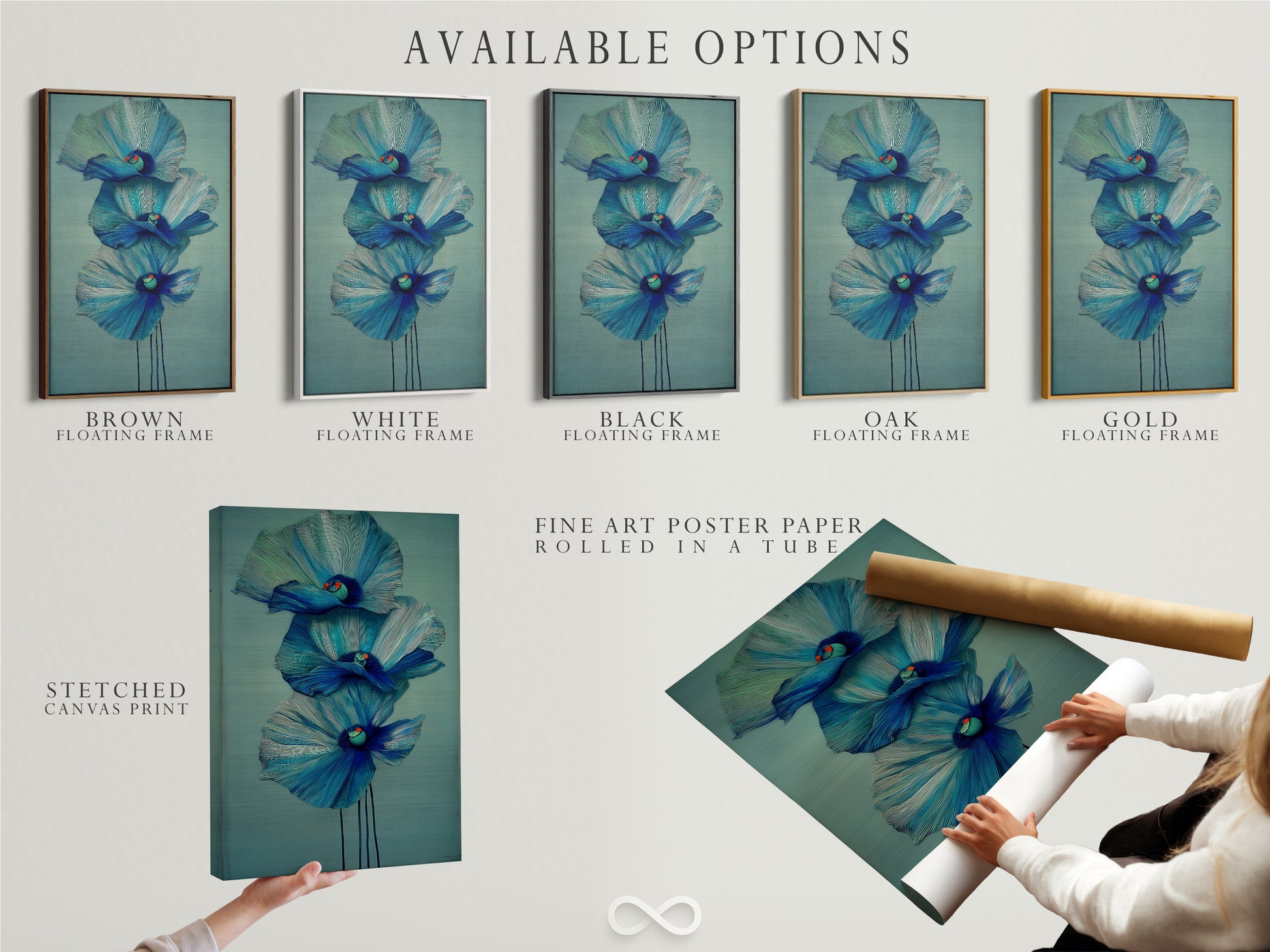 Explore available options including stretched canvas prints. Fine art poster paper and floating frames. Customize your blue floral canvas print. Create the perfect modern botanical wall art for your home decor today.
