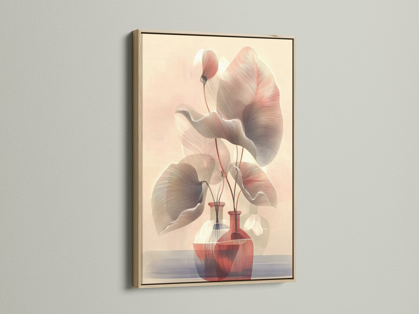 Botanical line art in an oak frame. This abstract floral wall art brings neutral tones to your space. Ideal for scandi decor and modern art prints. The flower artwork enhances living room wall art. Perfect for creating a minimalist art style.