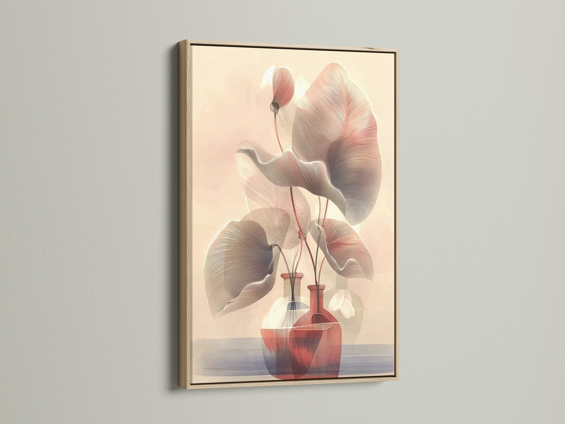 Botanical line art in an oak frame. This abstract floral wall art brings neutral tones to your space. Ideal for scandi decor and modern art prints. The flower artwork enhances living room wall art. Perfect for creating a minimalist art style.