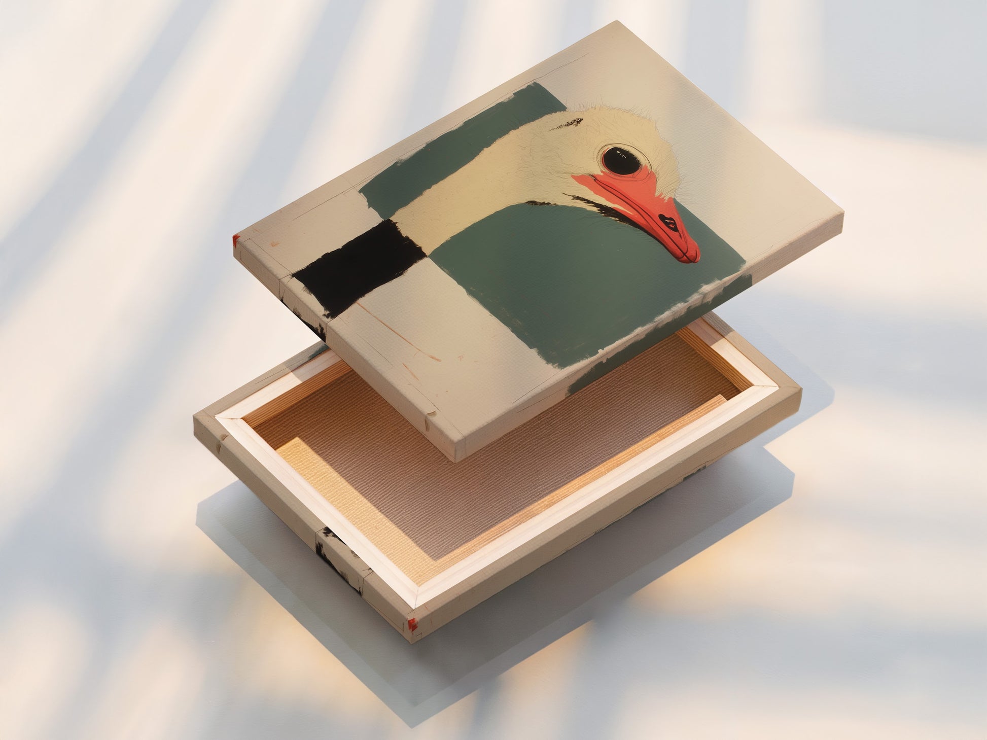 A stretched canvas print is displayed. The canvas print is ready to hang. It offers a gallery-wrapped look. This type of print enhances the artwork. The stretched canvas provides a clean finish.