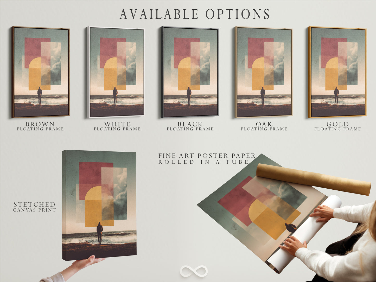 Abstract Ocean Sunset Print - Modern Geometric Wall Art, Contemporary Beach Landscape Poster, Minimalist Home Decor for Living Room