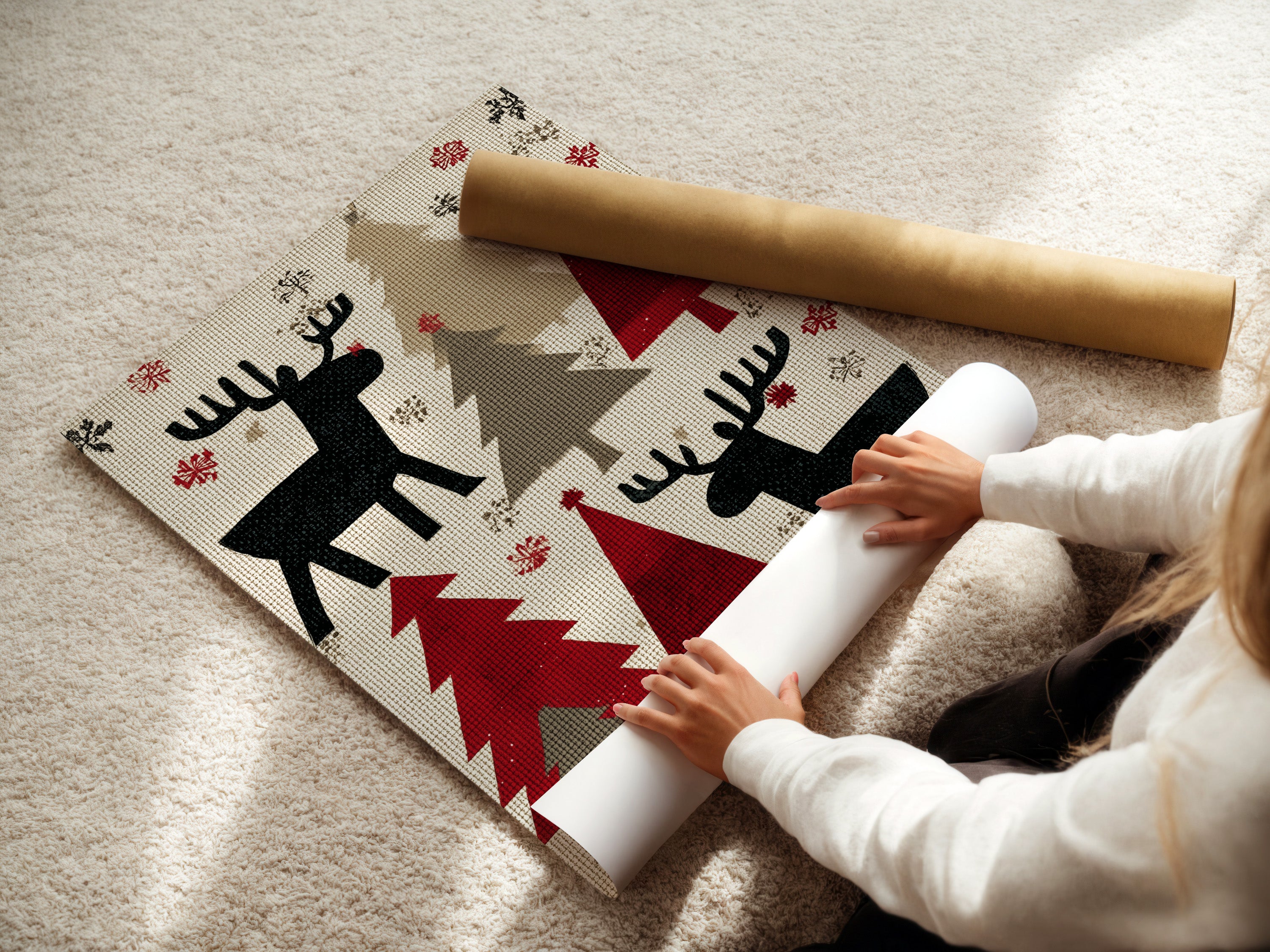 A woman carefully rolls a fine art poster paper. The fine art poster paper ensures high-quality prints. The rolling process protects the artwork. This paper enhances the details and colors of the art.