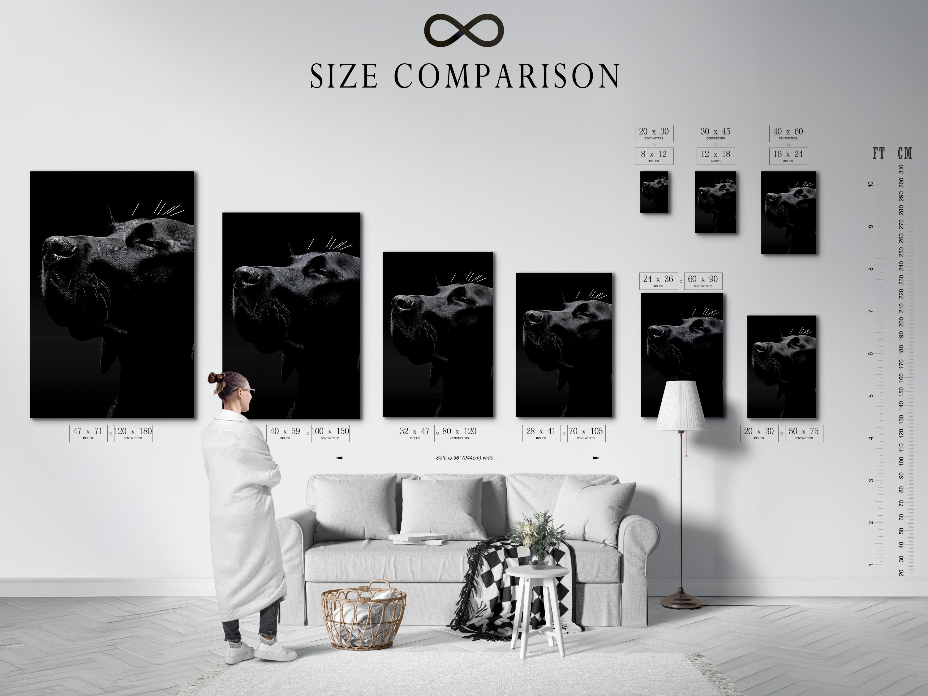 A size comparison chart helps visualize artwork in an interior. See how different sizes fit your space. This guide aids in selecting the perfect modern wall art. Find the right cow canvas print for your home.