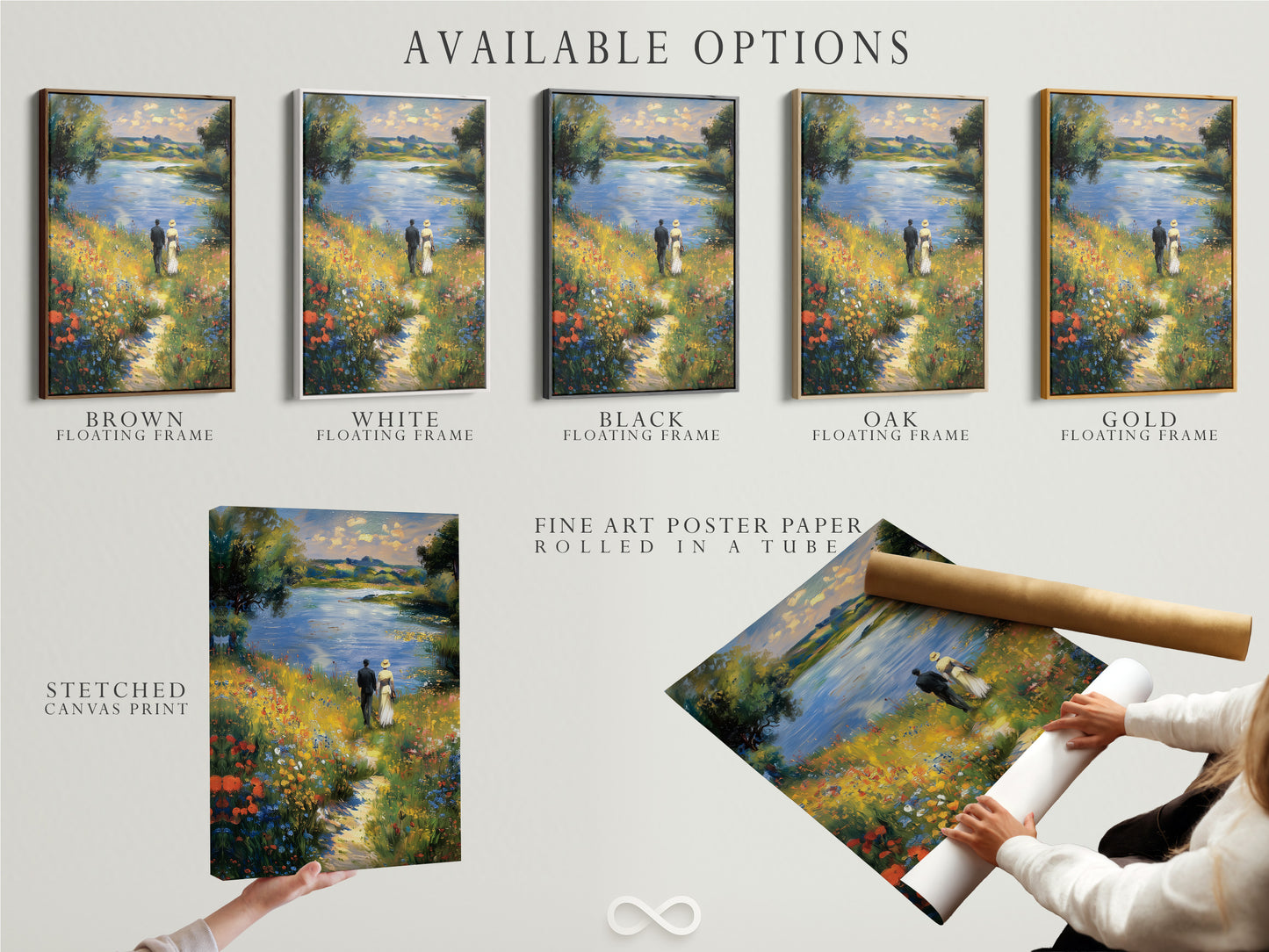 Available options include stretched canvas fine art poster and floating frame. Pick your preferred artwork style. Choose the perfect presentation option. Options for every taste and budget. Transform your art today.