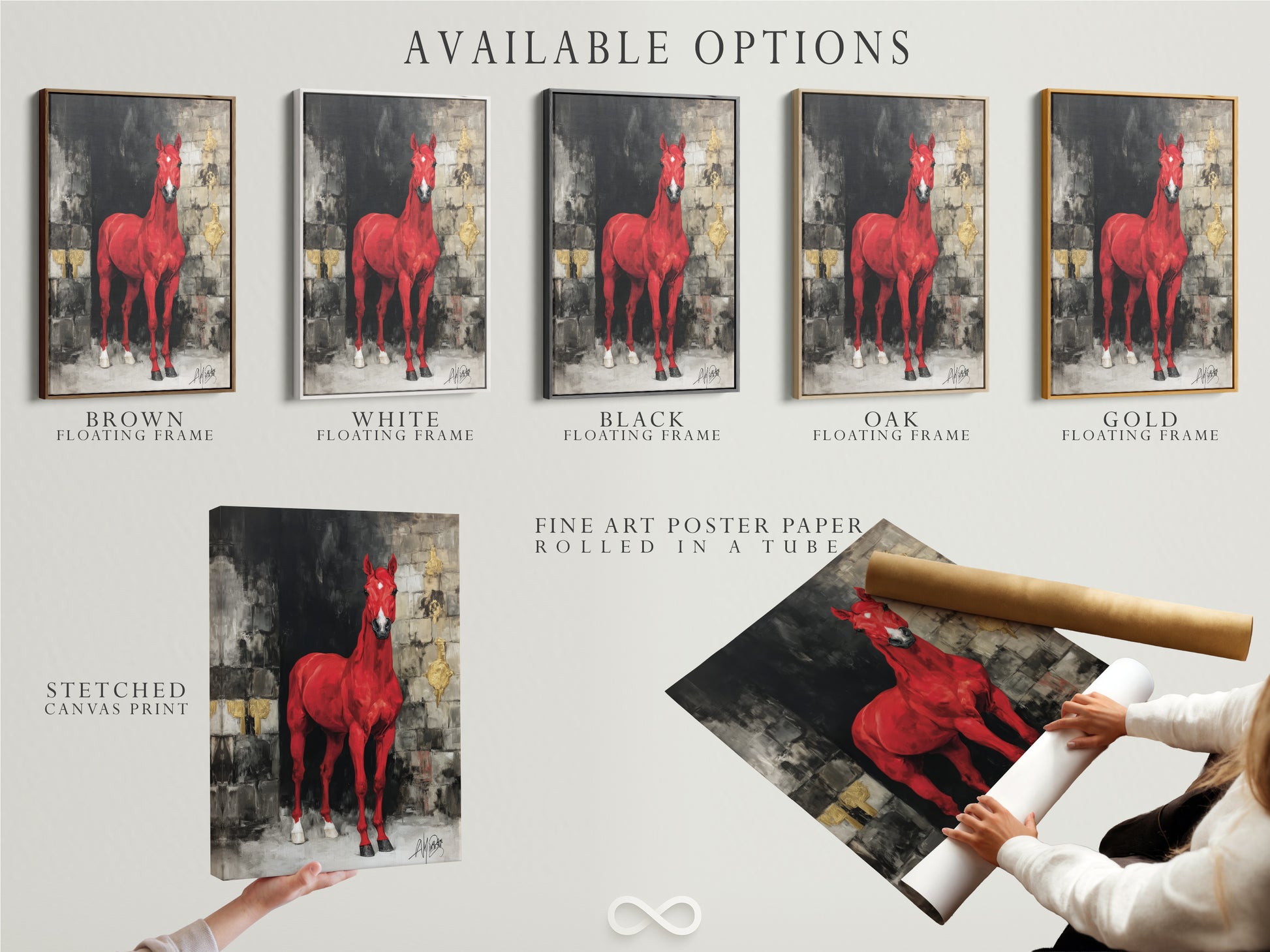 Explore the available options. Choose from stretched canvas prints fine art poster paper or floating frames. Customize your red horse artwork to match your style. Find the perfect format for your equestrian decor and modern animal artwork.