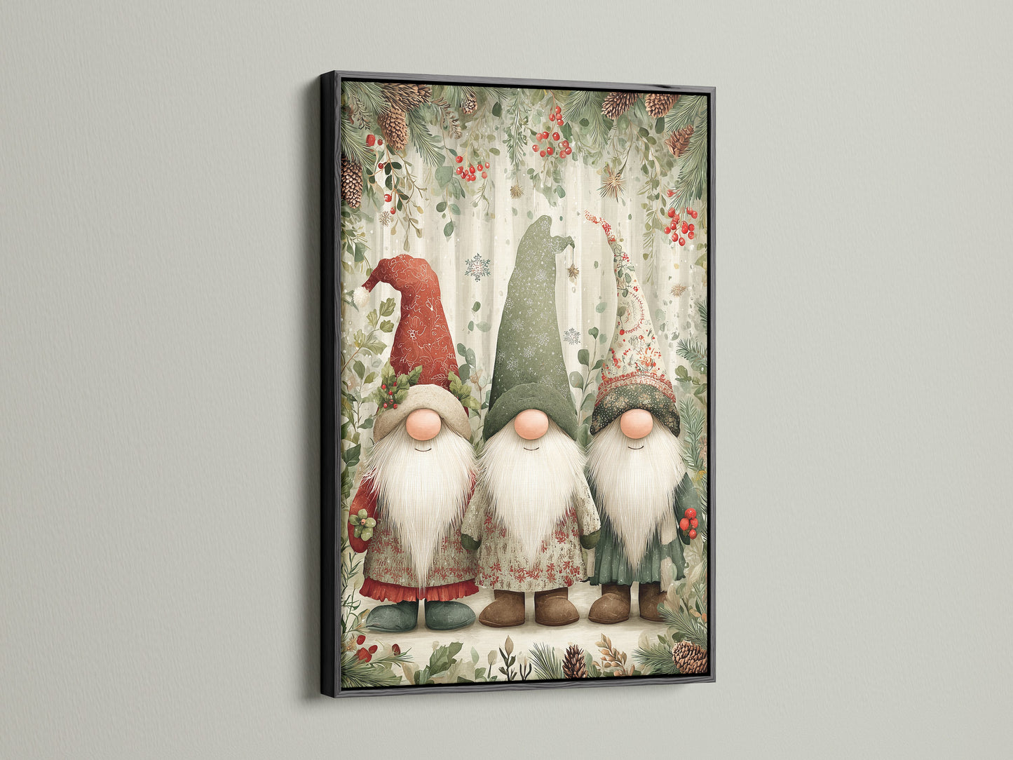 Christmas Gnomes Canvas Print - Holiday Gnome Wall Art, Scandinavian Winter Decor for Farmhouse Kitchen Wall Decor
