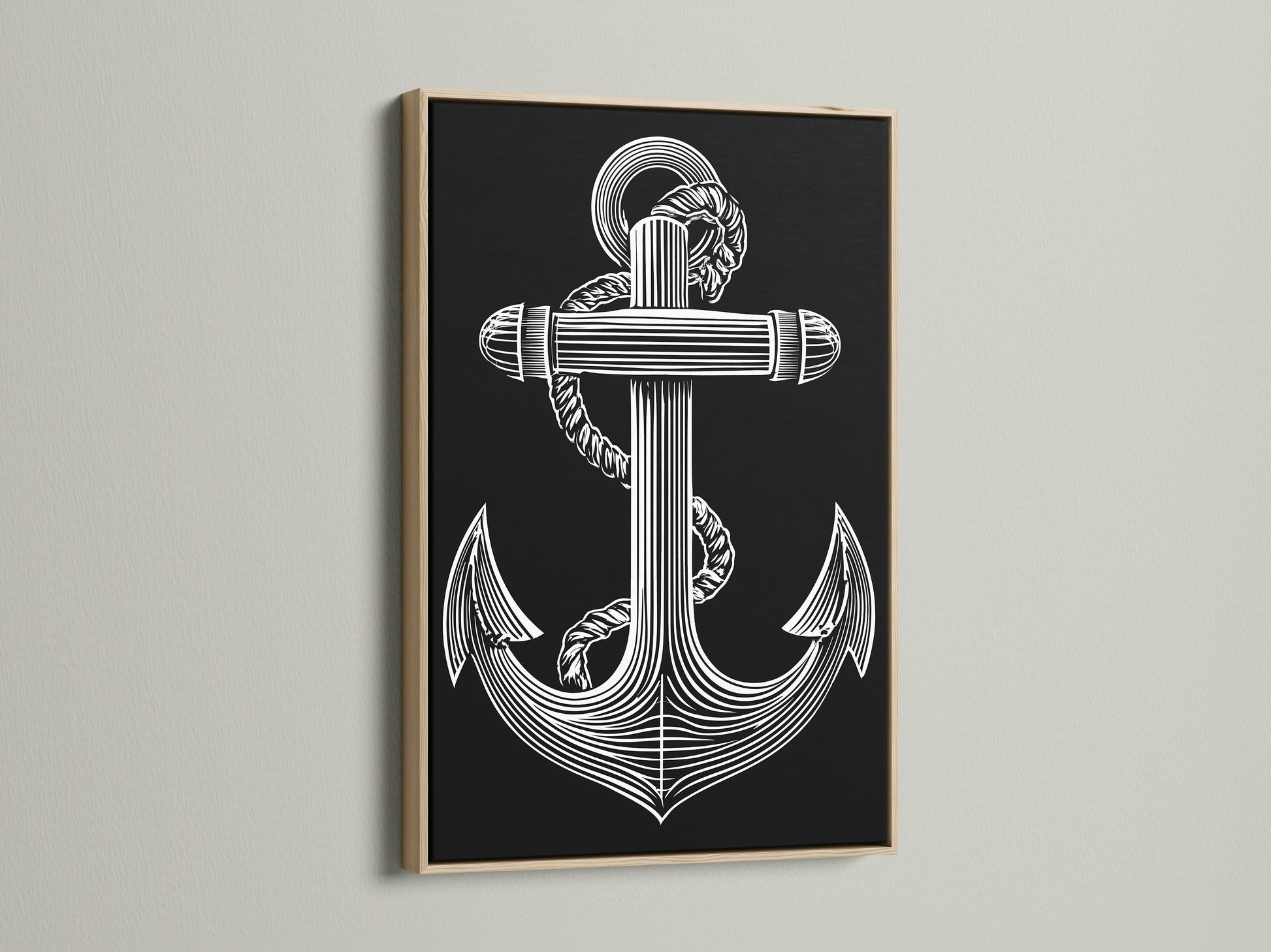 A captivating art print of an anchor displayed in an oak frame. This piece enhances any room with its nautical charm. The oak frame adds warmth and sophistication. Perfect for coastal-themed decor. Explore our framed art collection for more options. Add a touch of elegance to your space