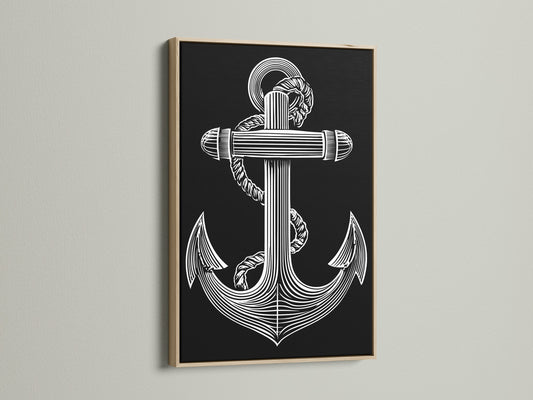 A captivating art print of an anchor displayed in an oak frame. This piece enhances any room with its nautical charm. The oak frame adds warmth and sophistication. Perfect for coastal-themed decor. Explore our framed art collection for more options. Add a touch of elegance to your space