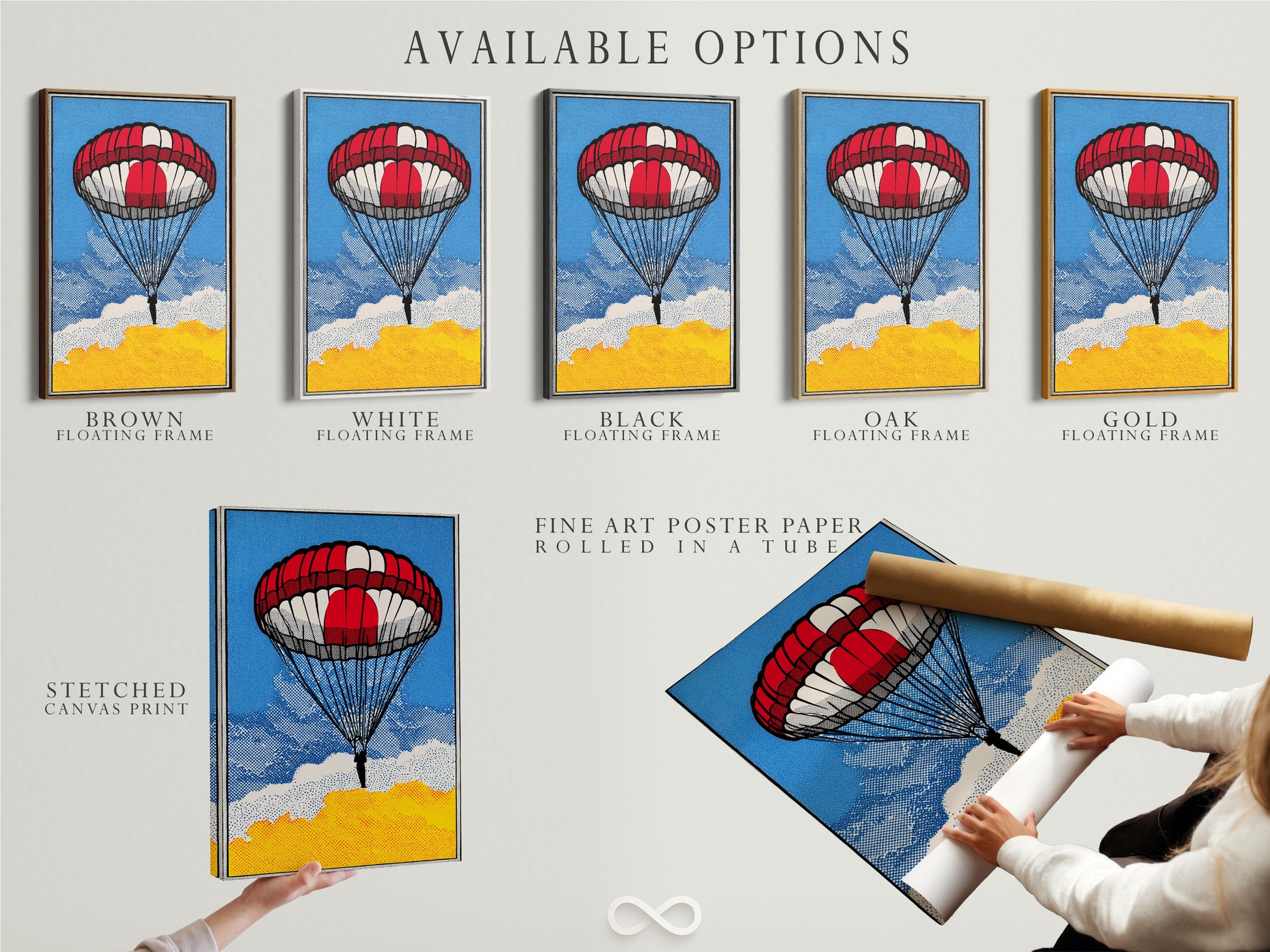 Available options include stretched canvas prints fine art poster paper and floating frames. Choose the perfect format for your artwork. We offer high-quality printing and framing options. Select the best style to showcase your art. Explore our available options today.