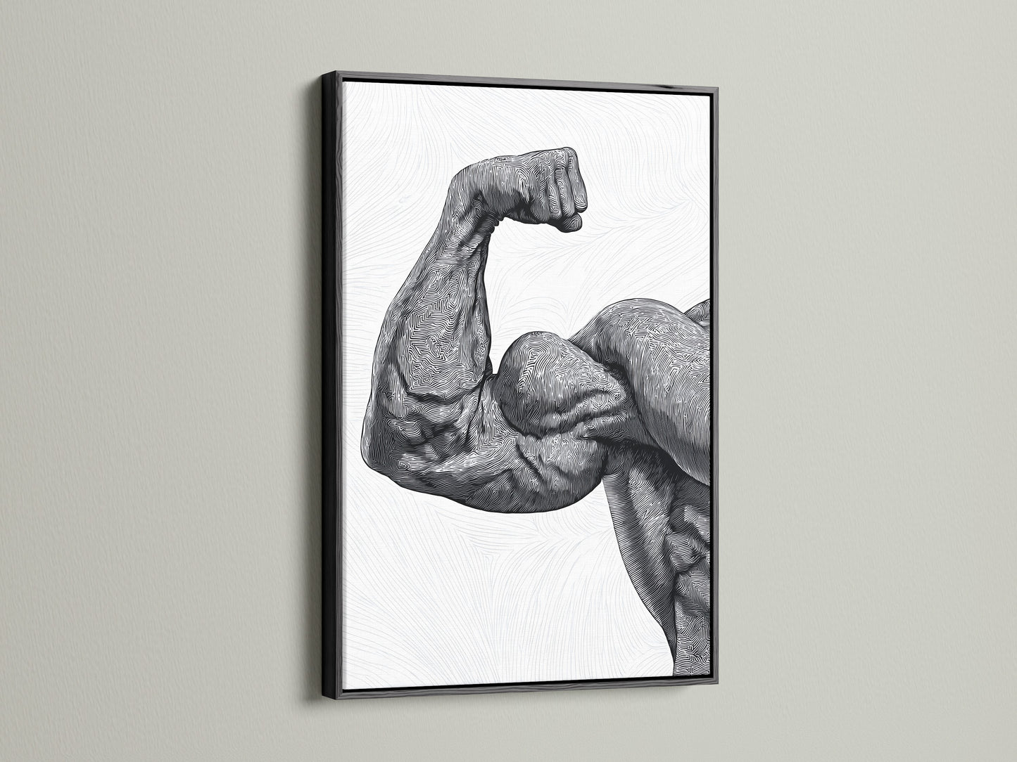 The striking artwork of a flexing arm is showcased in a sleek black frame. Black frames provide a classic and versatile look. Perfect for any interior style. Explore our collection of art prints in black frames. Add a touch of elegance to your home or office. Discover high-quality prints and frames to suit your needs.