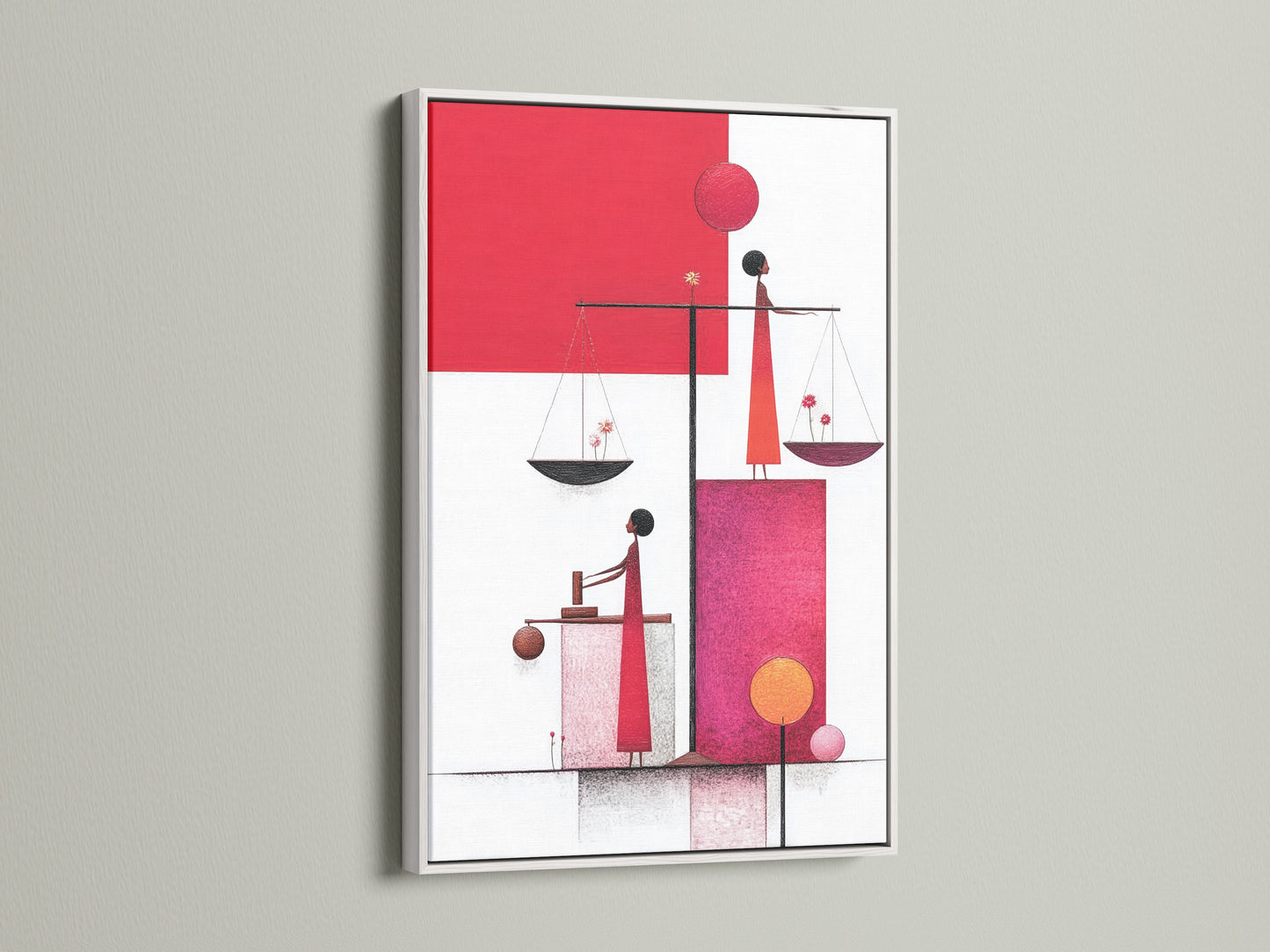 Elevate your decor with this Justice Scales artwork in a white frame. The minimalist design features scales. It creates a balanced and stylish look. Perfect for legal professionals and art lovers