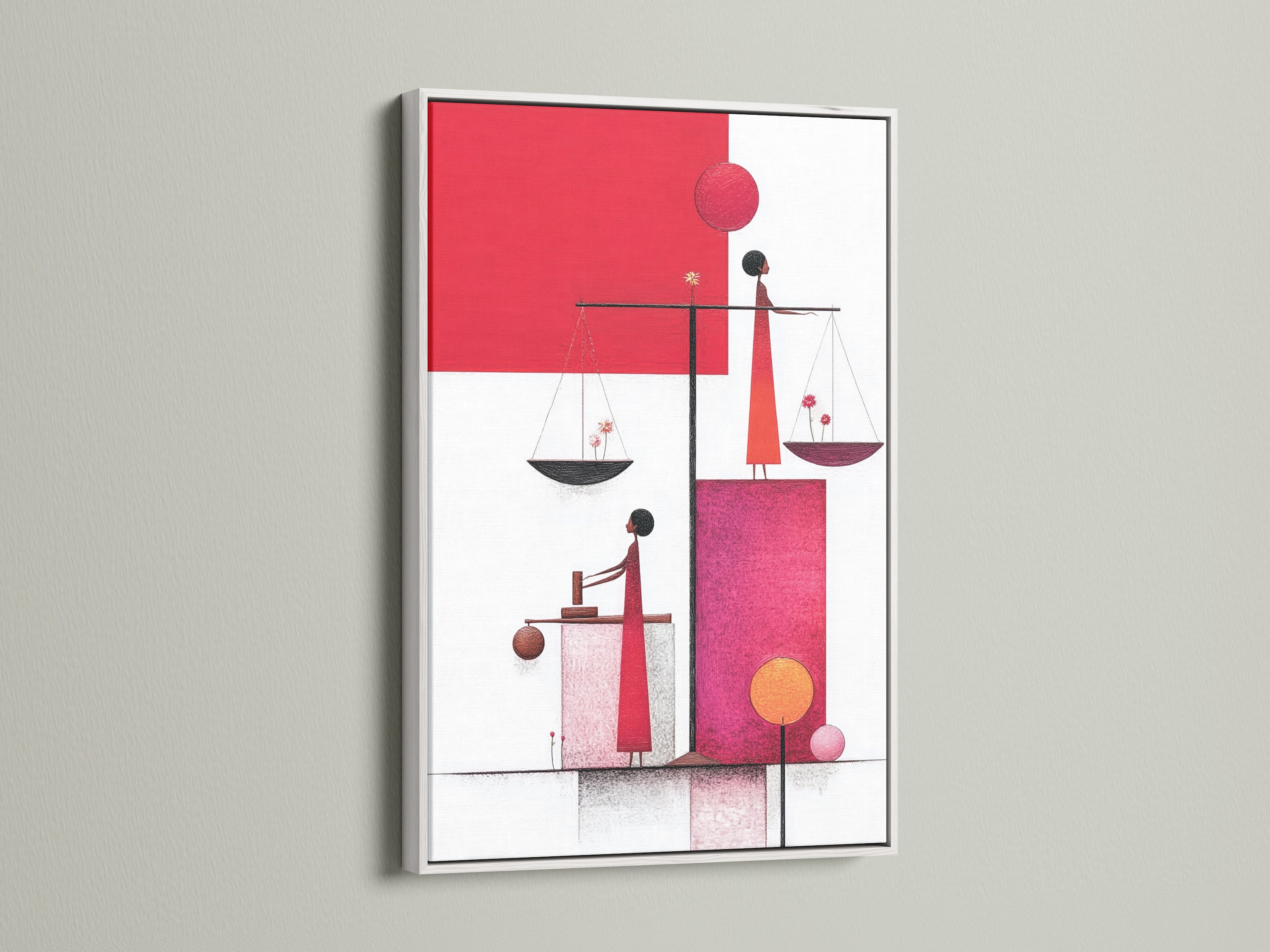 Elevate your decor with this Justice Scales artwork in a white frame. The minimalist design features scales. It creates a balanced and stylish look. Perfect for legal professionals and art lovers