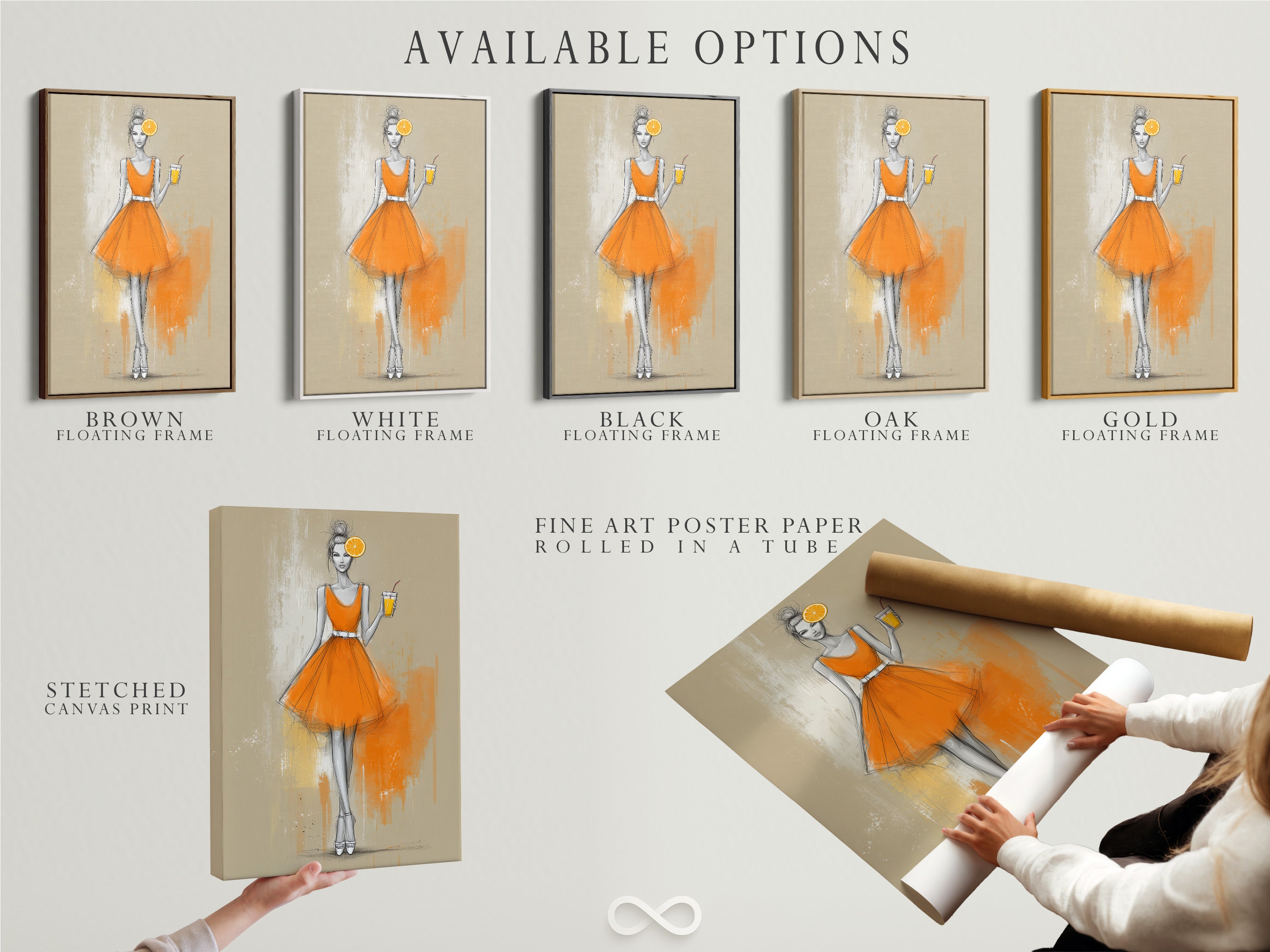 Available options including stretched canvas print fine art poster paper and floating frame. Explore our range of options to customize your fashion artwork. Find the perfect format to suit your style and space today.