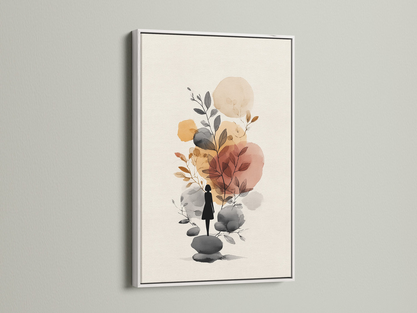 Abstract Botanical Art Print - Minimalist Woman Silhouette, Neutral Tones Wall Decor, Modern Nature Artwork, Boho Home Decor
