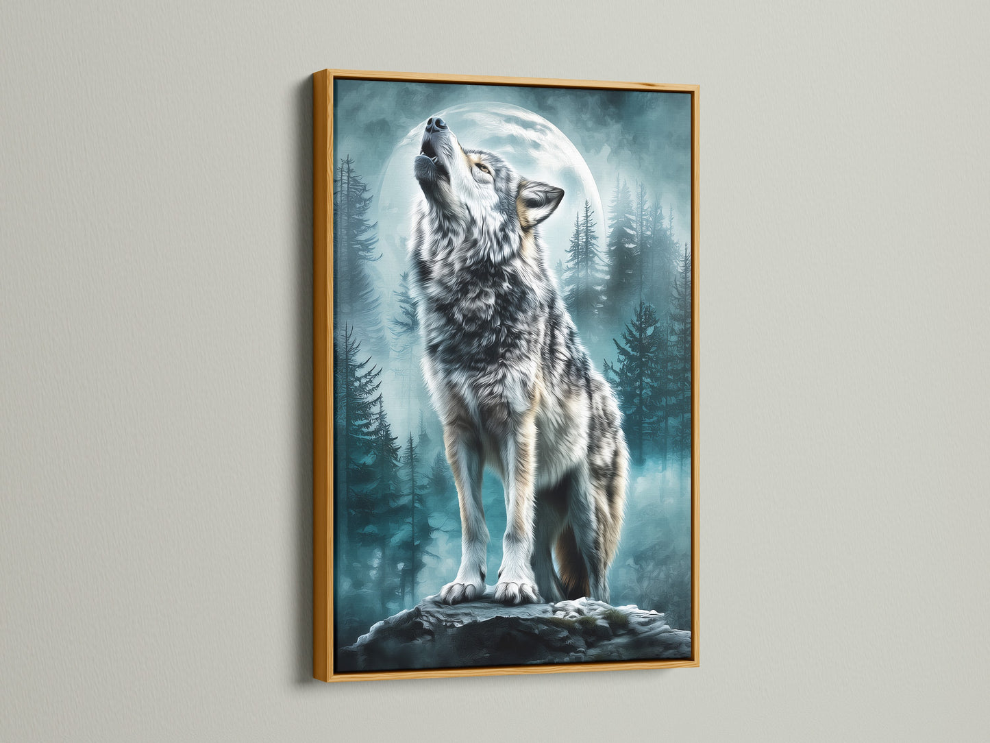 Add a touch of luxury with a gold frame. This frame enhances the artwork with warmth. See how the wolf art glows within the golden border. Elevate your decor with this elegant choice. Shop gold frames today.