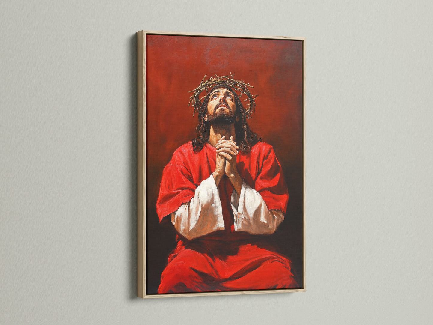 The artwork is displayed in an oak frame. The oak frame enhances the art. This frame provides a natural touch. Find the perfect oak frame for your home or office. It will add warmth to any room.