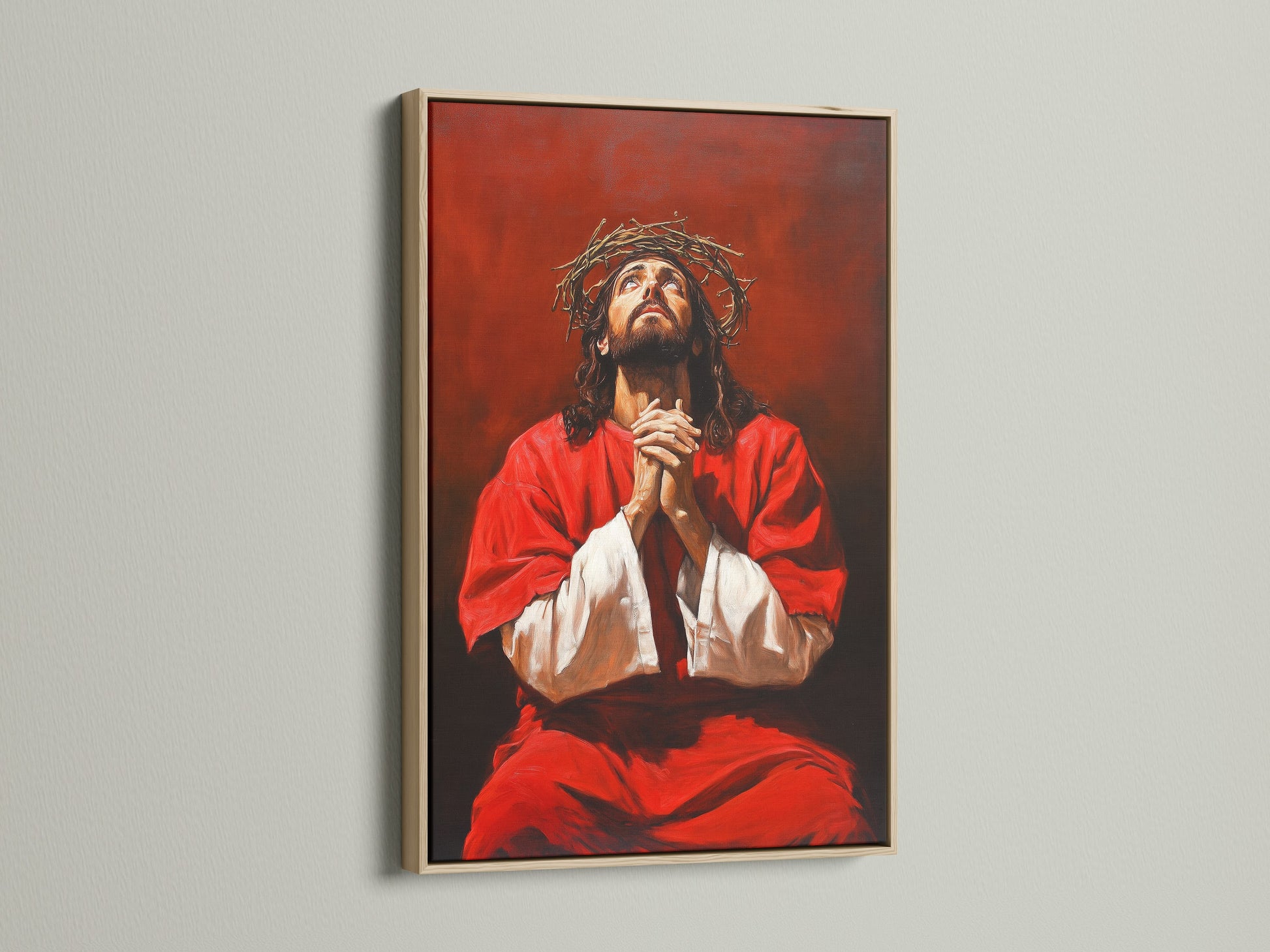 The artwork is displayed in an oak frame. The oak frame enhances the art. This frame provides a natural touch. Find the perfect oak frame for your home or office. It will add warmth to any room.