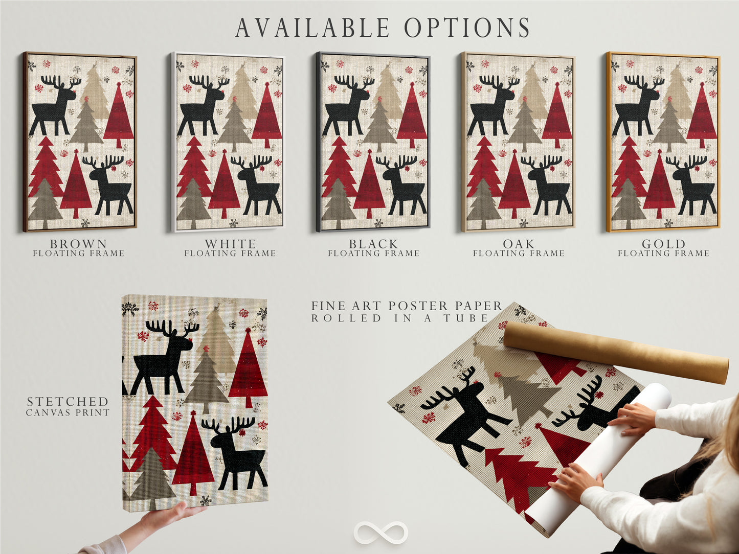 Available options include a stretched canvas print fine art poster paper and a floating frame. Choose the best option to showcase your artwork. Each option offers a unique aesthetic and presentation. Select the perfect match for your style and needs.